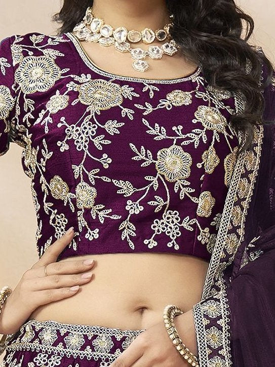 Attractive Purple Sequins Work Silk Reception Wear Lehenga Choli