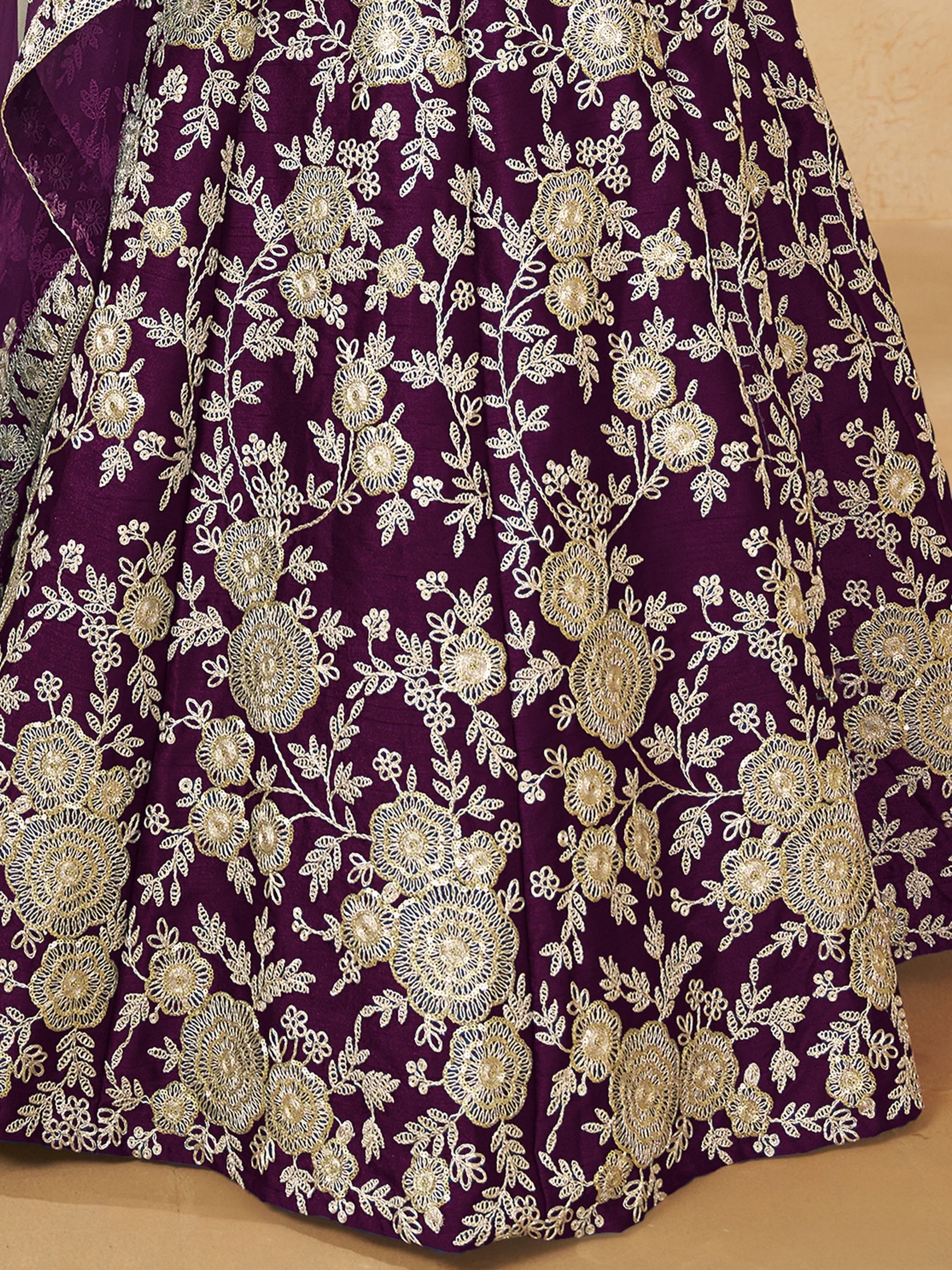 Attractive Purple Sequins Work Silk Reception Wear Lehenga Choli