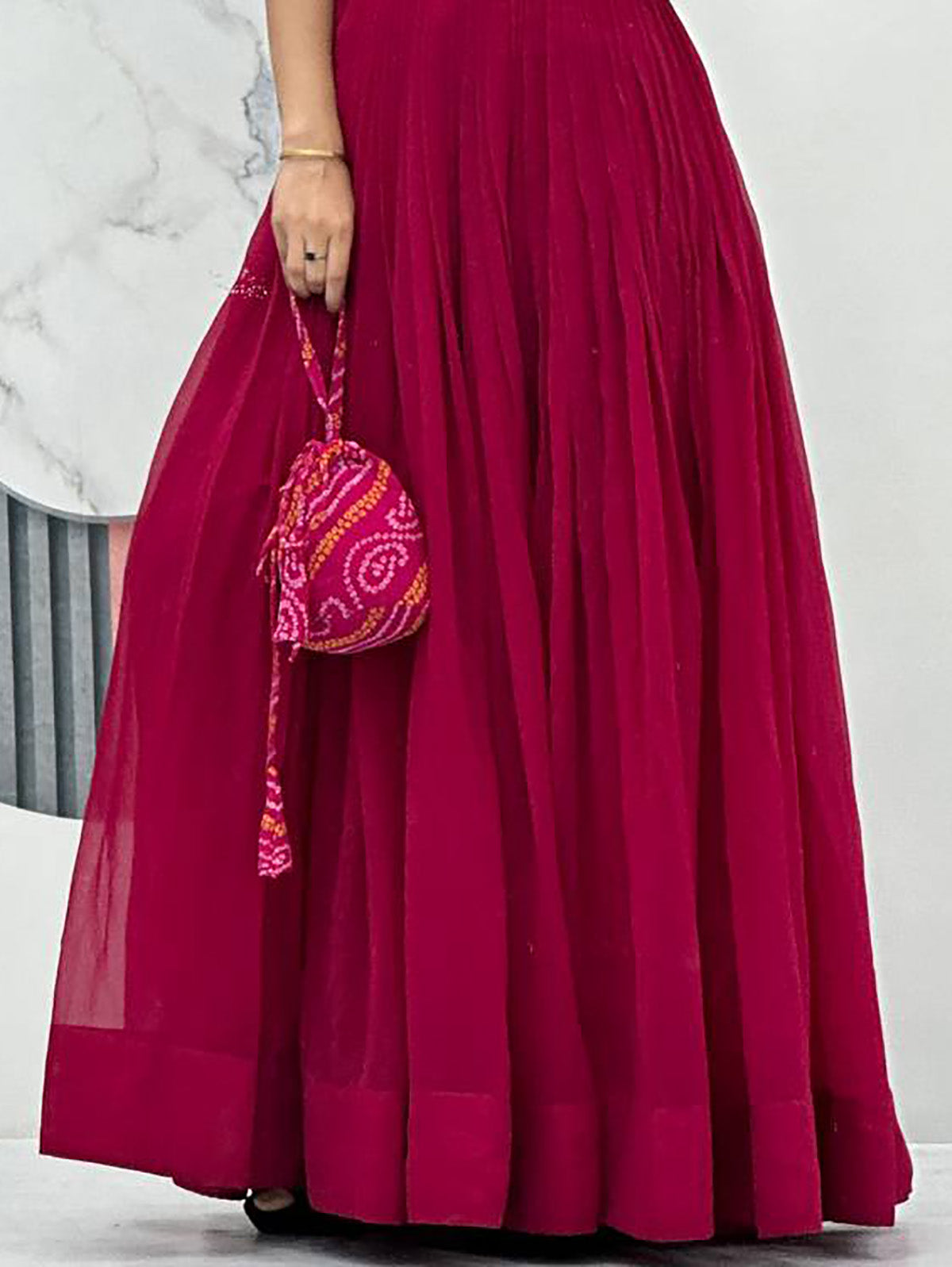 Gorgeous Rani Pink Embroidered Georgette Gown With Jacket