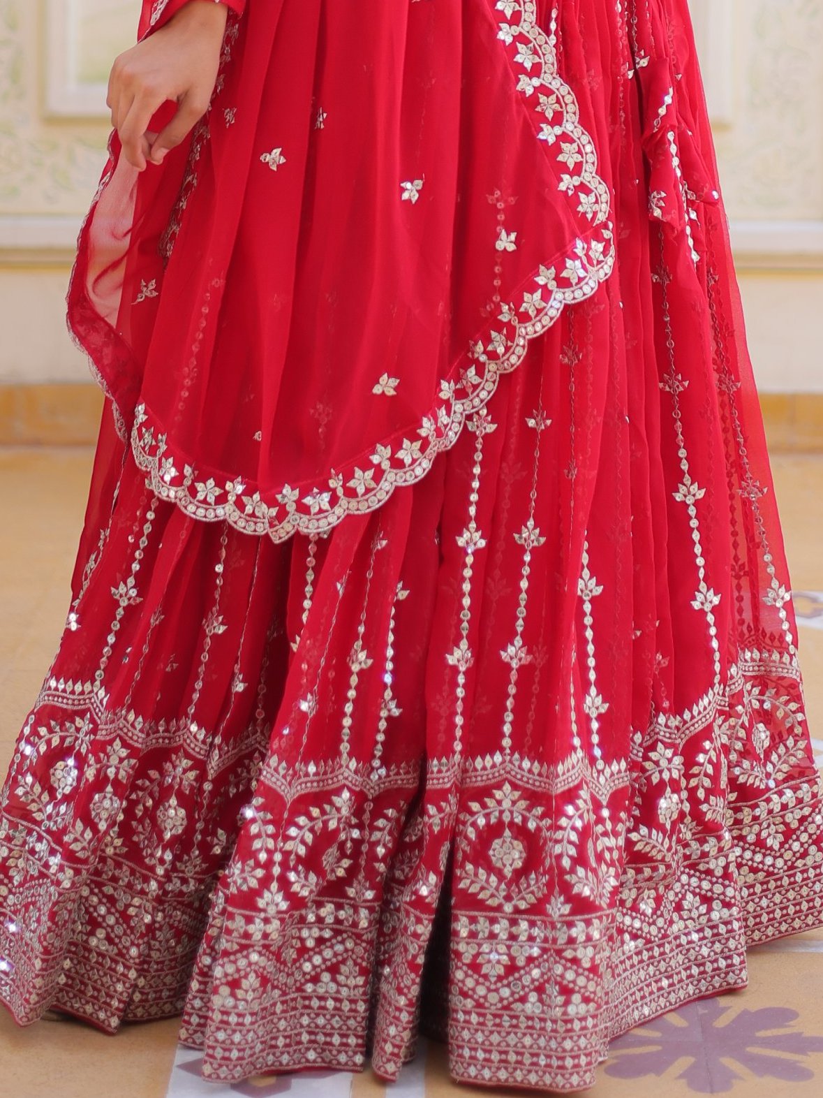 Fabulous Pink Sequins Georgette Party Wear Lehenga Choli With Dupatta