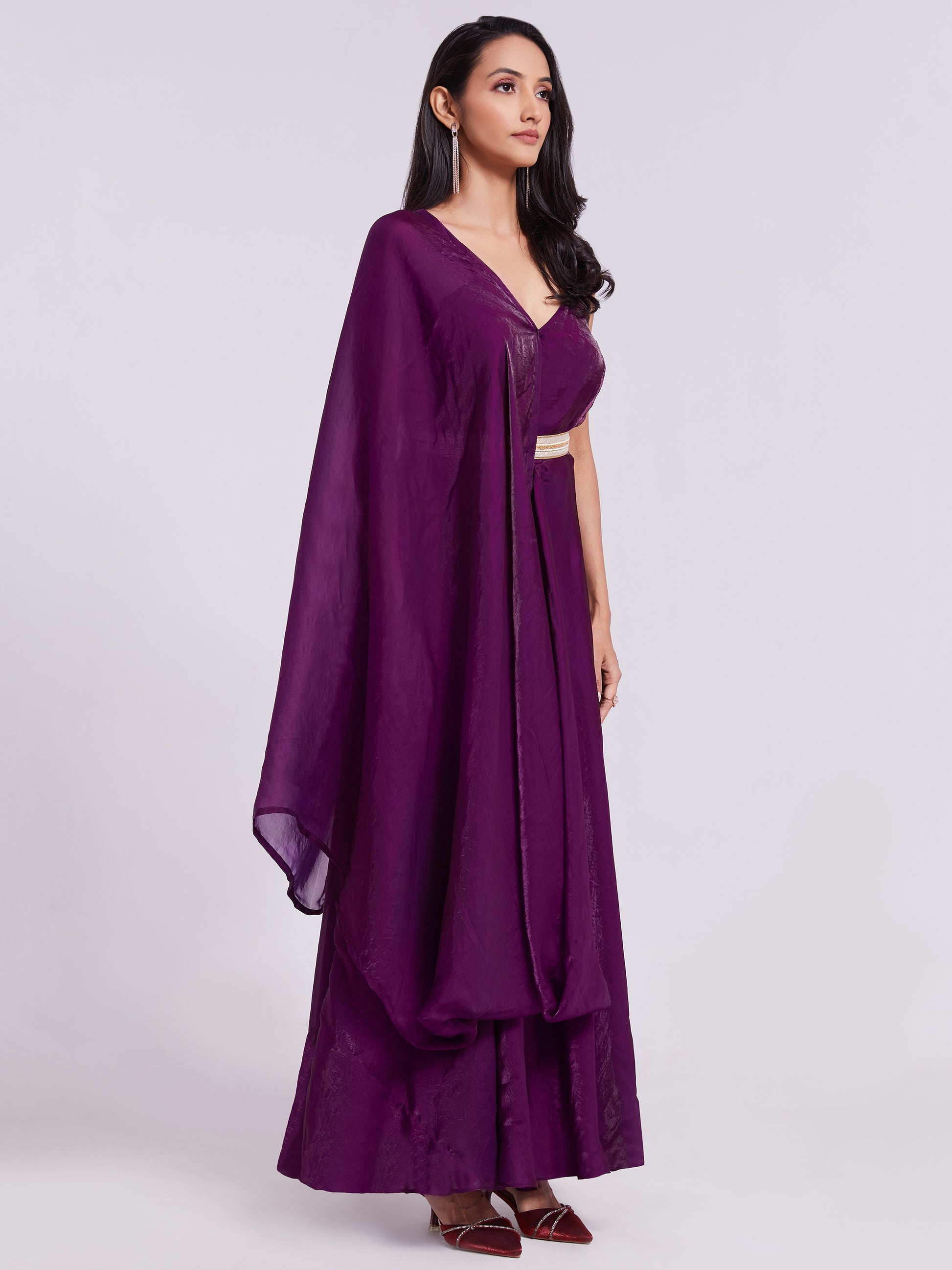 Outstanding Wine Organza Event Wear Gown With Dupatta