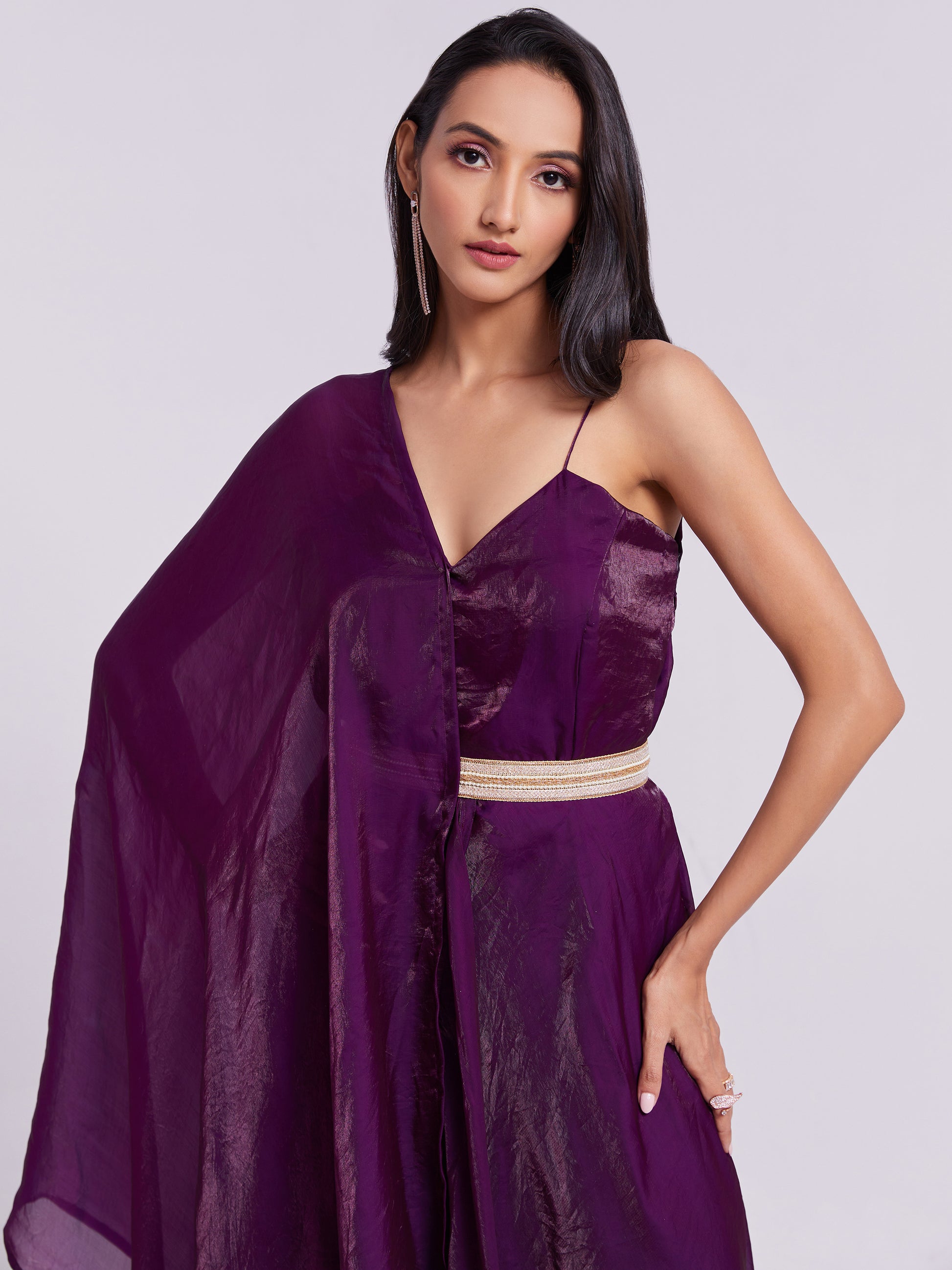 Outstanding Wine Organza Event Wear Gown With Dupatta