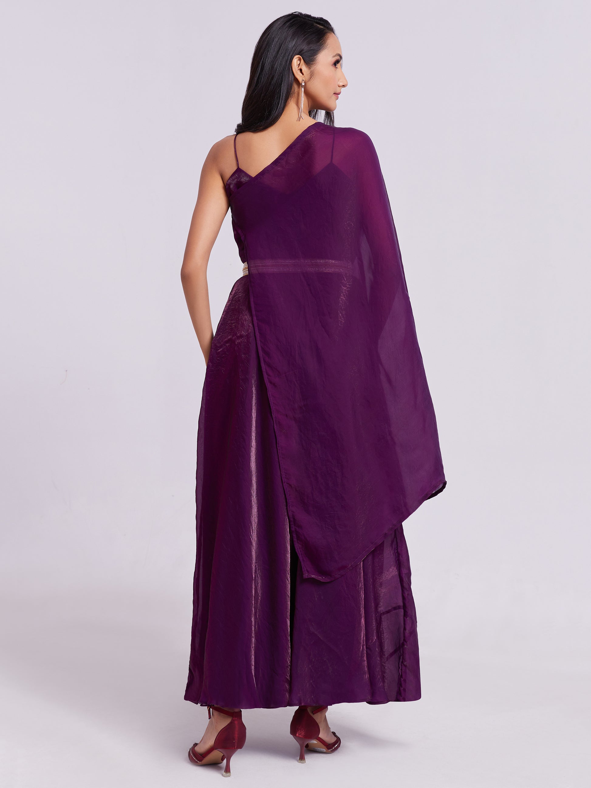 Outstanding Wine Organza Event Wear Gown With Dupatta