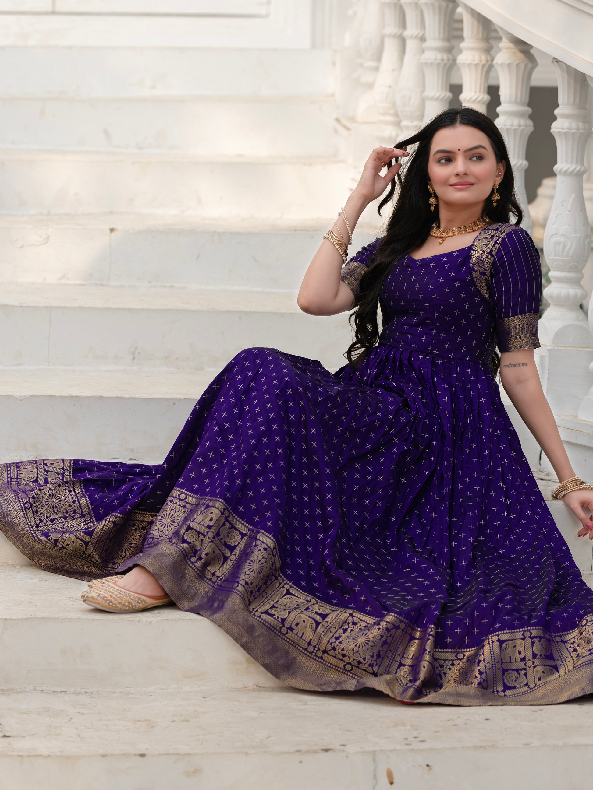 Captivating Blue Zari Weaving Silk Traditional Gown