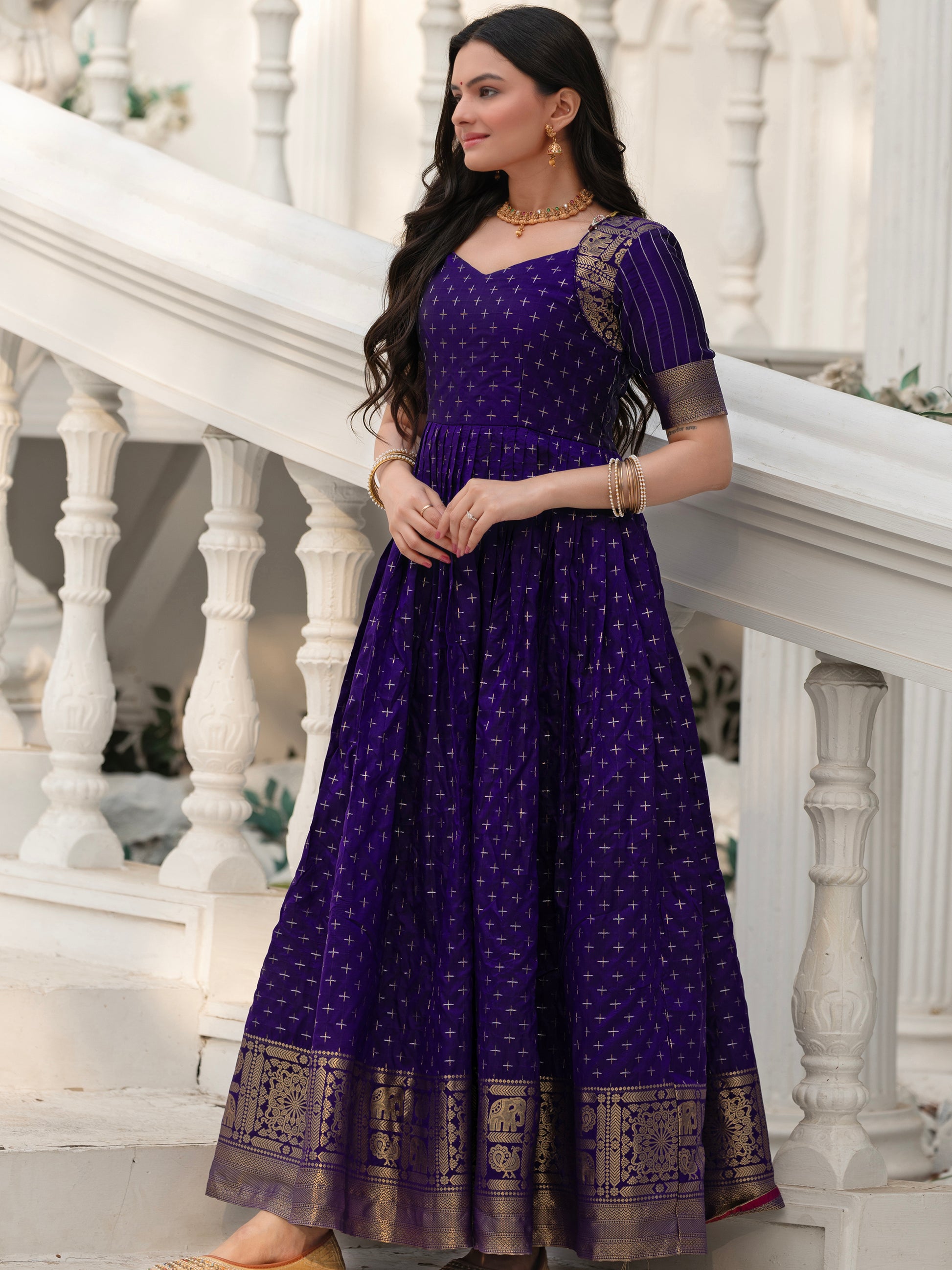Captivating Blue Zari Weaving Silk Traditional Gown