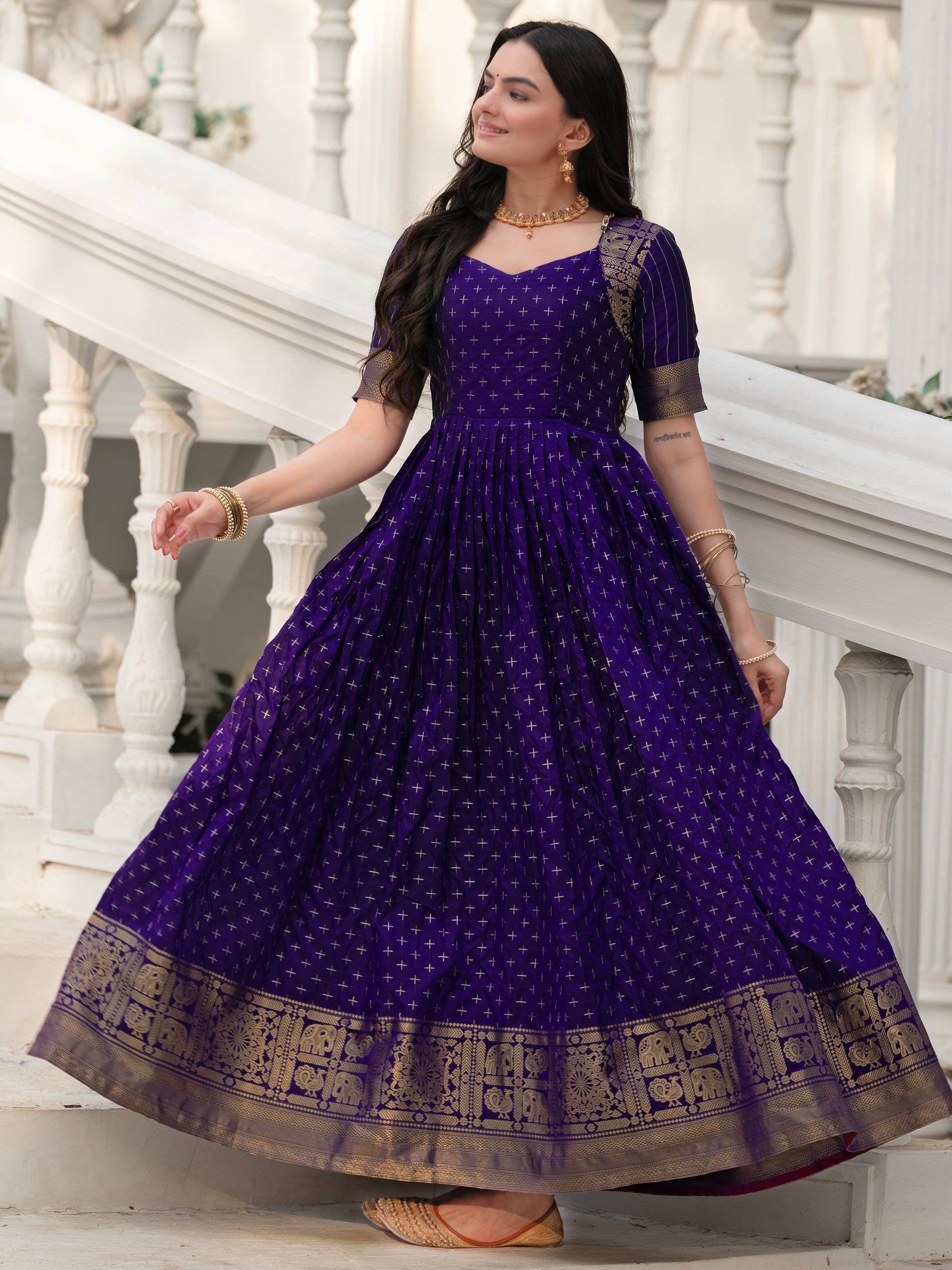 Captivating Blue Zari Weaving Silk Traditional Gown