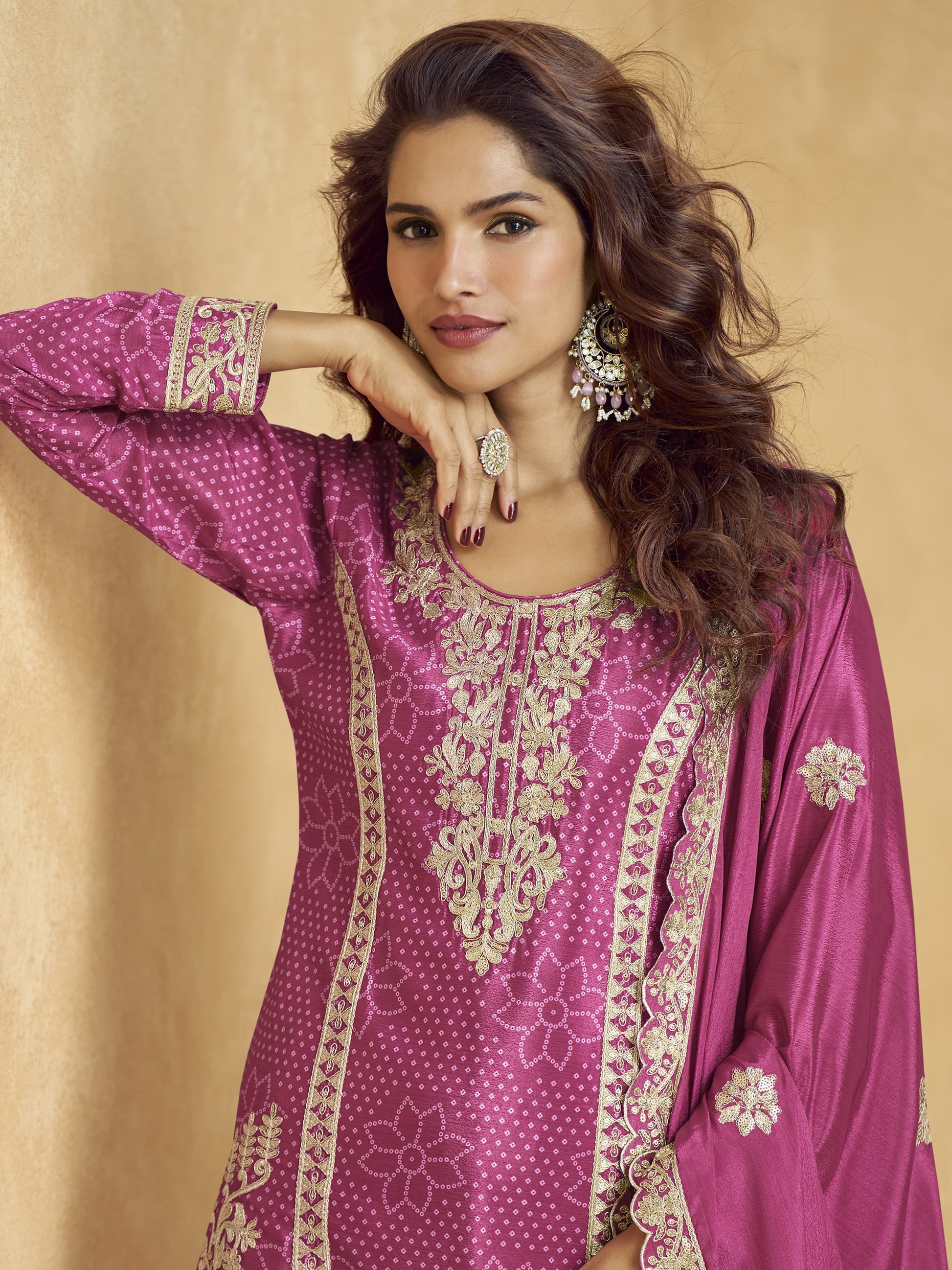 Mesmerizing Pink Sequins Chinon Eid Special Palazzo Suit With Dupatta