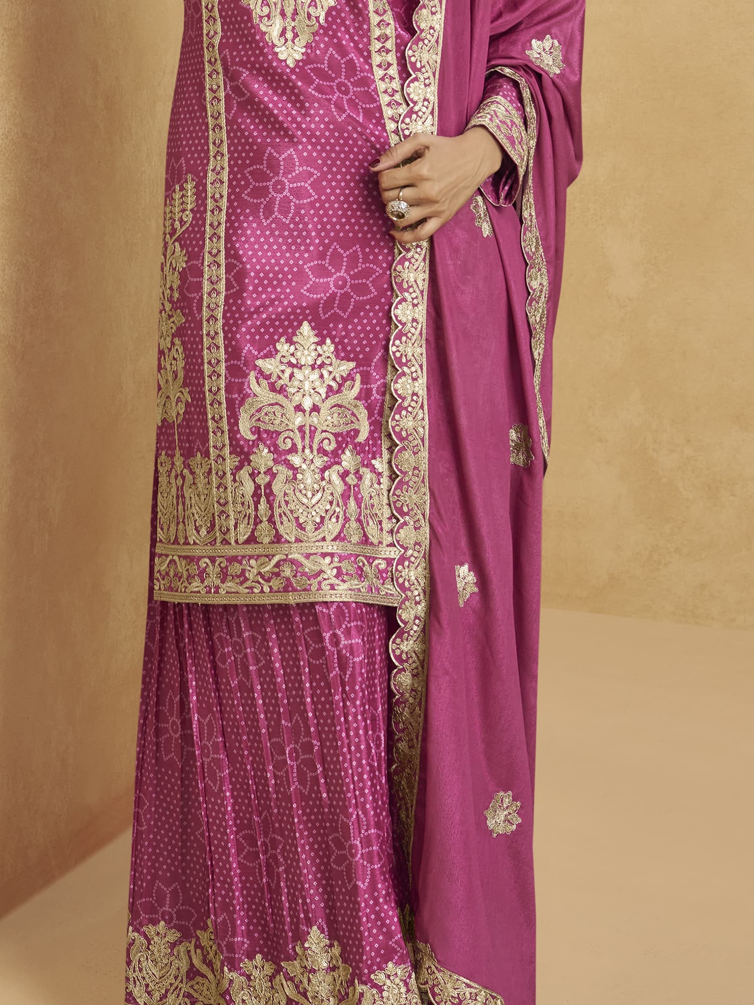 Mesmerizing Pink Sequins Chinon Eid Special Palazzo Suit With Dupatta