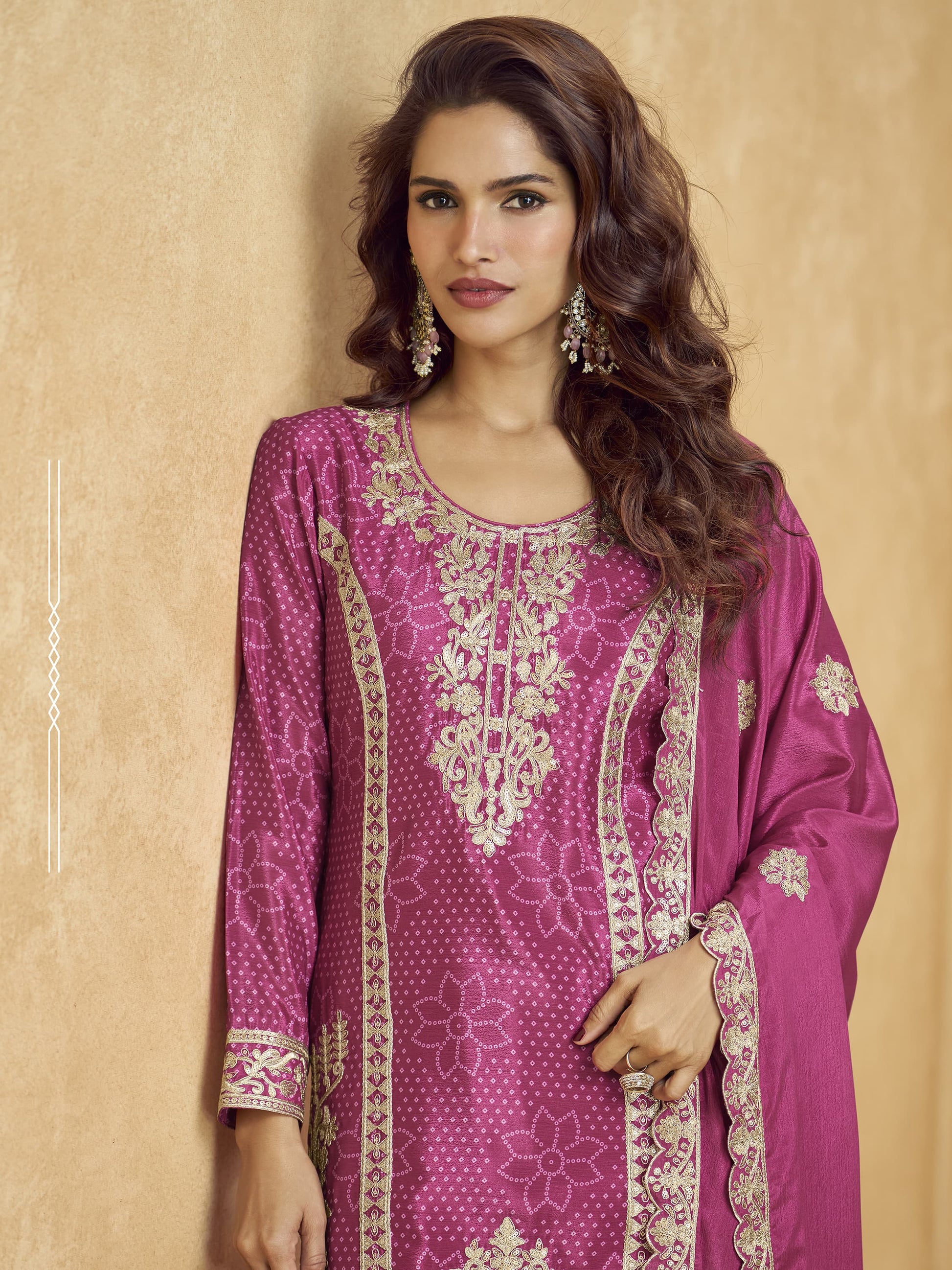 Mesmerizing Pink Sequins Chinon Eid Special Palazzo Suit With Dupatta