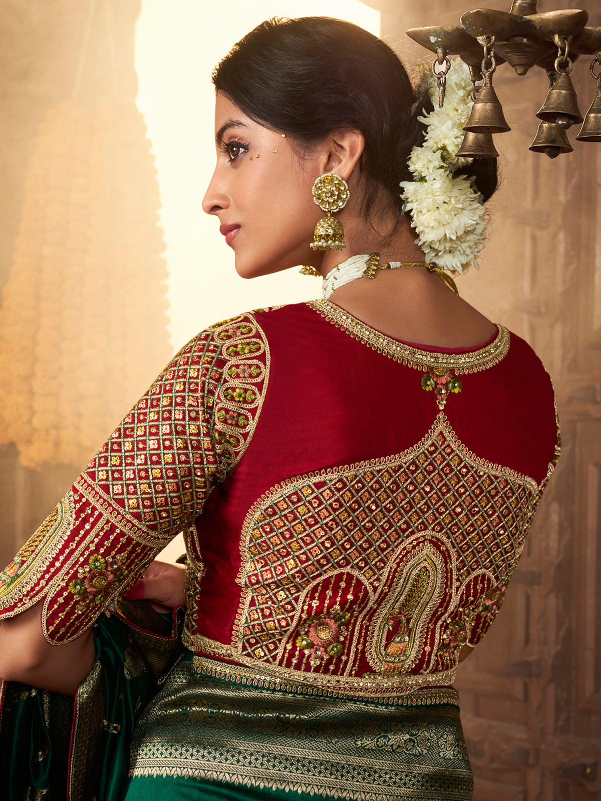 Excellent Green Zari Weaving Silk Mehendi Wear Saree With Blouse