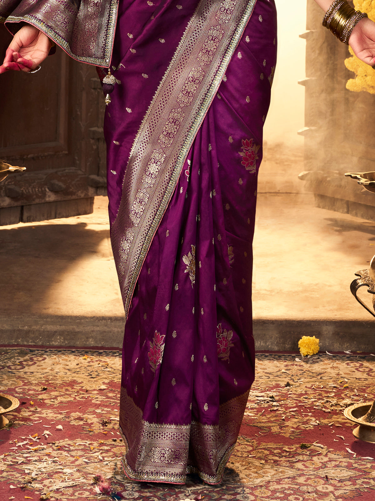 Amazing Purple Zari Weaving Silk Festive Wear Saree With Blouse
