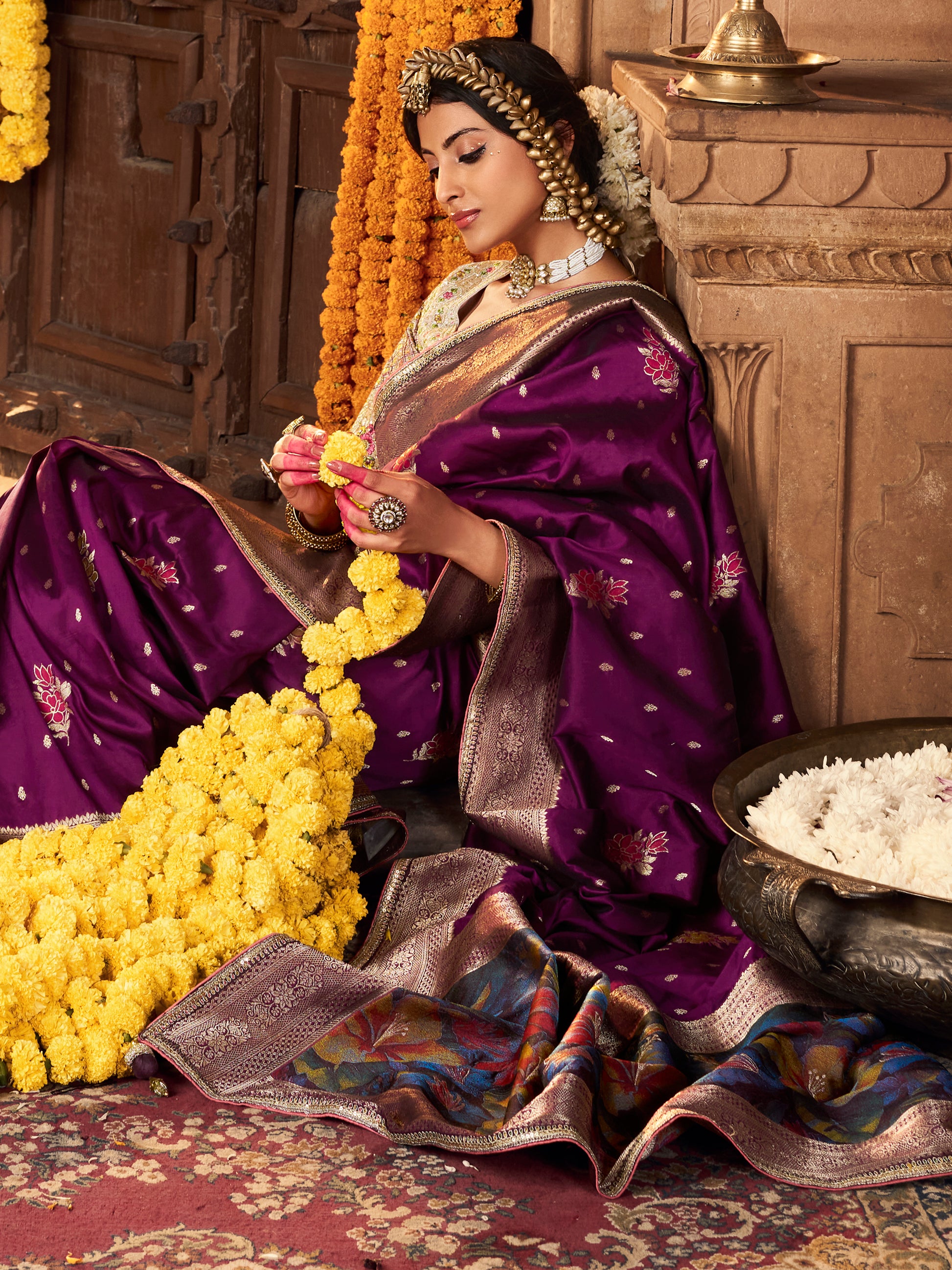 Amazing Purple Zari Weaving Silk Festive Wear Saree With Blouse