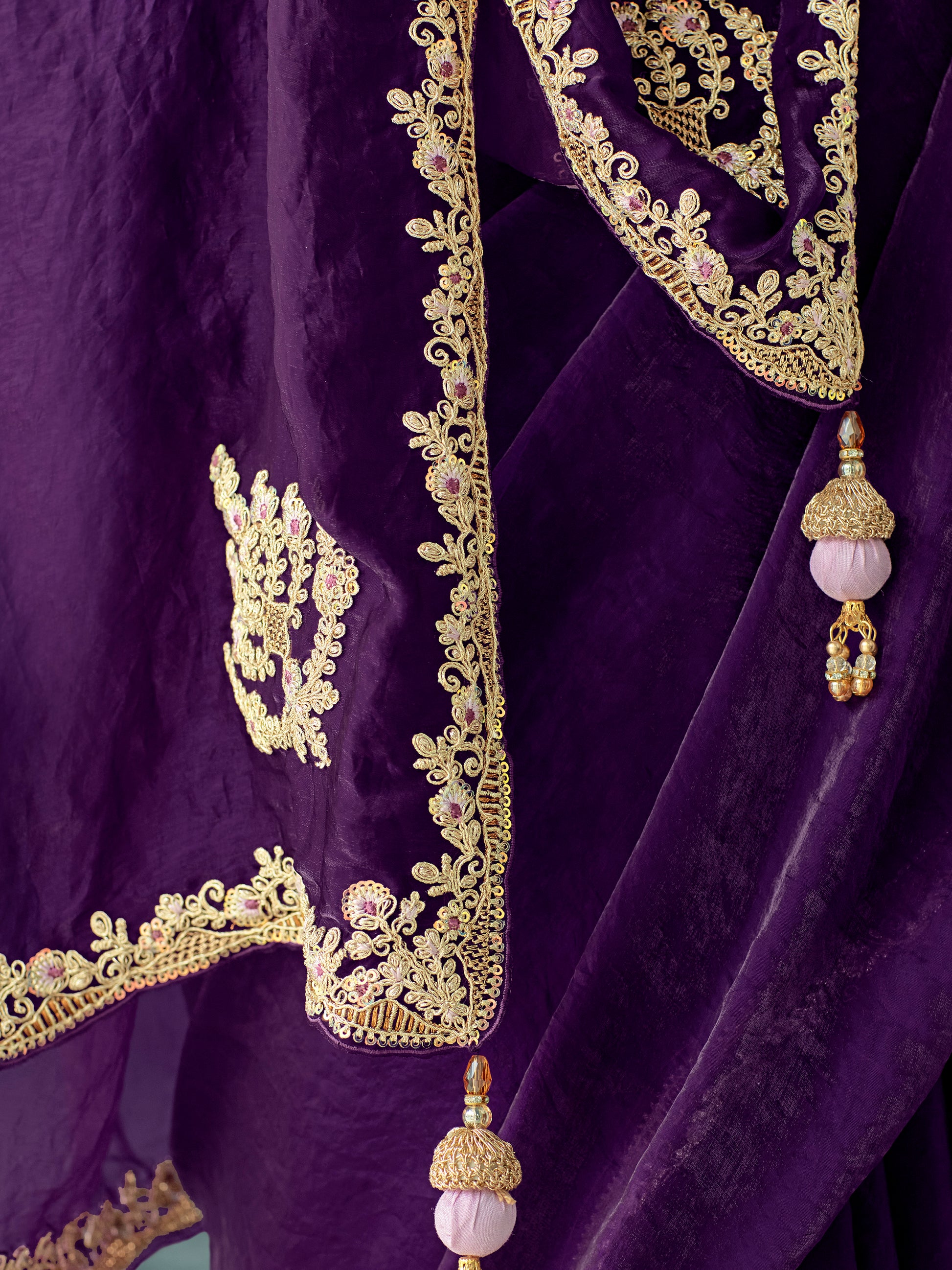 Glamorous Purple Sequins Work Tissue Silk Bridal Wear Saree