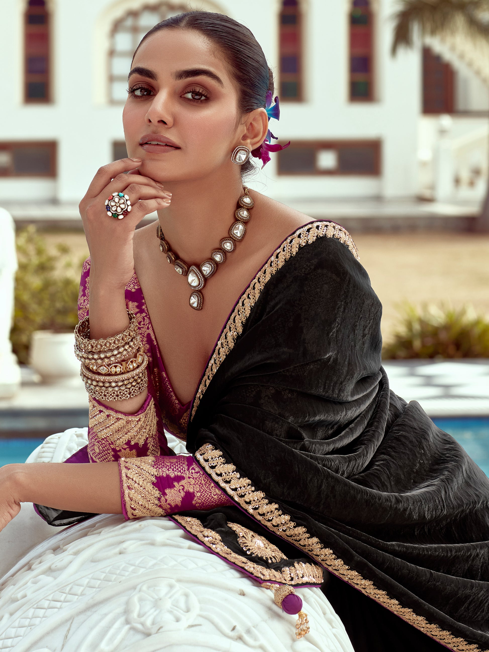 Incredible Black Sequins Embroidered Tissue Silk Party Wear Saree With Blouse