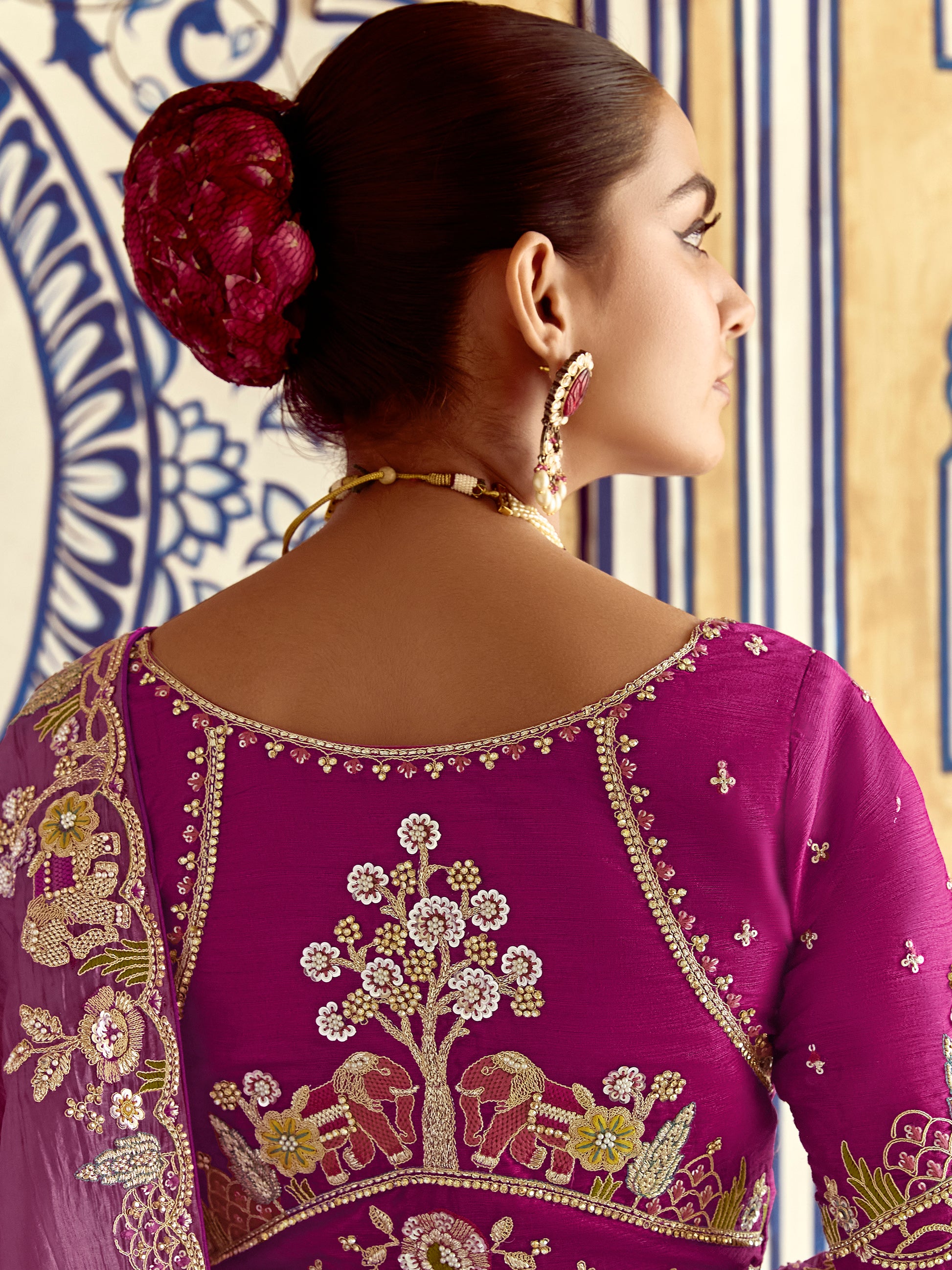 Fantastic Purple Thread Embroidered Organza Engagement Wear Saree