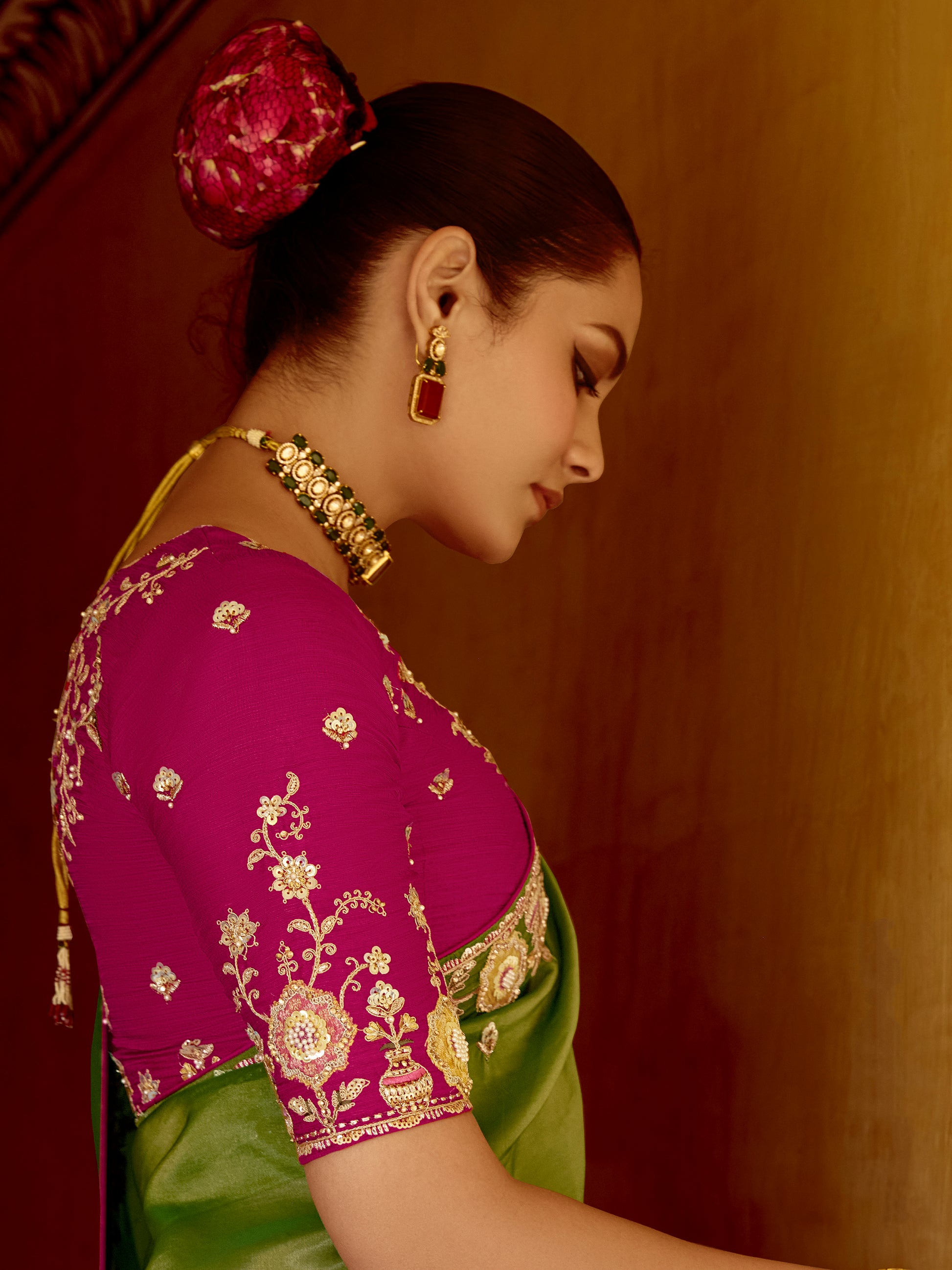 Attractive Green Thread Work Organza Silk Wedding Wear Saree With Blouse