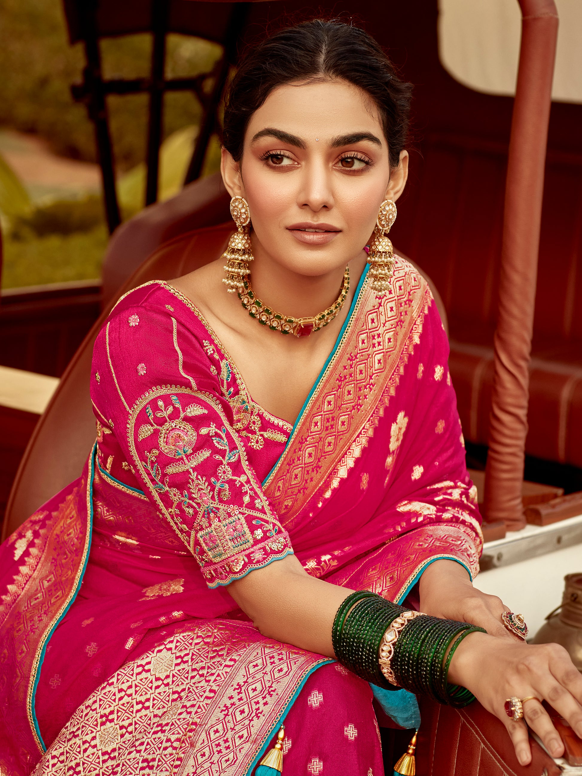 Astonishing Pink Zari Weaving Dola Silk Engagement Wear Saree