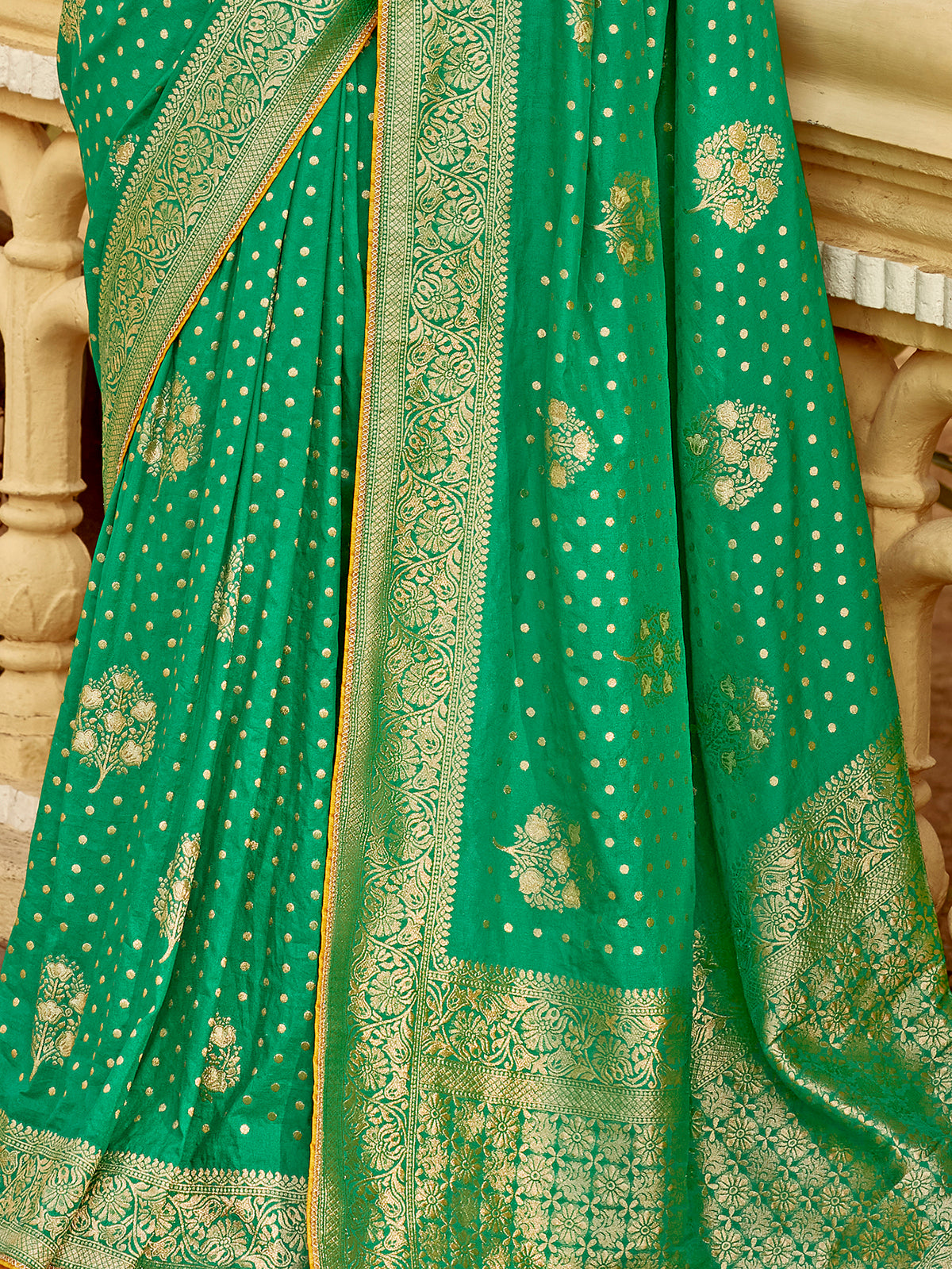 Captivating Green Zari Weaving Dola Silk Festive Wear Saree