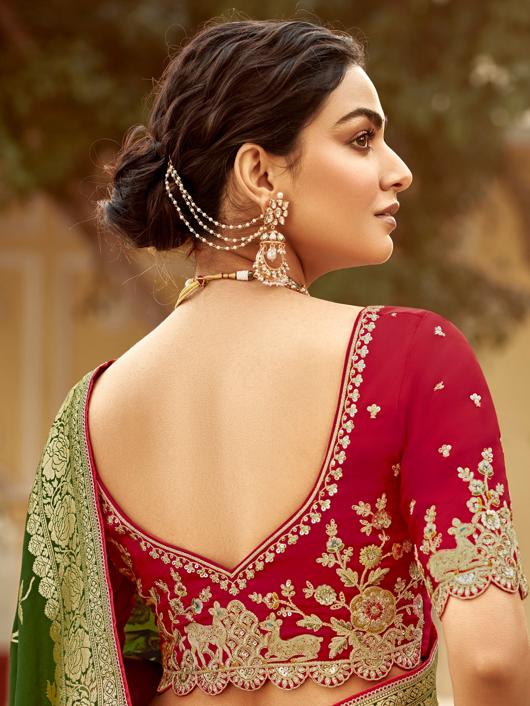 Enchanting Olive Green Zari Weaving Dola Silk Mehendi Wear Saree
