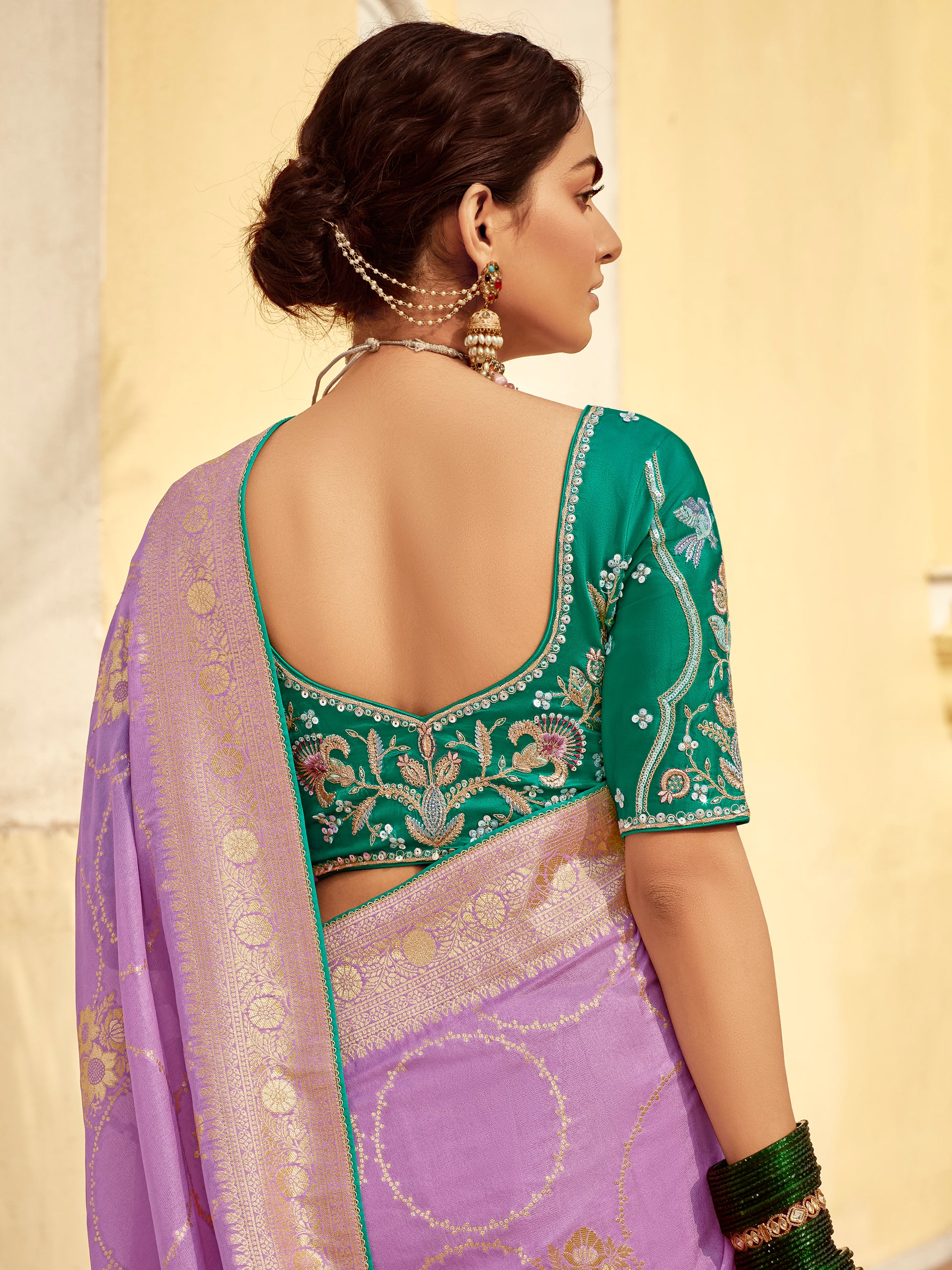 Adorable Lavender Zari Weaving Dola Silk Bridal Wear Saree With Blouse