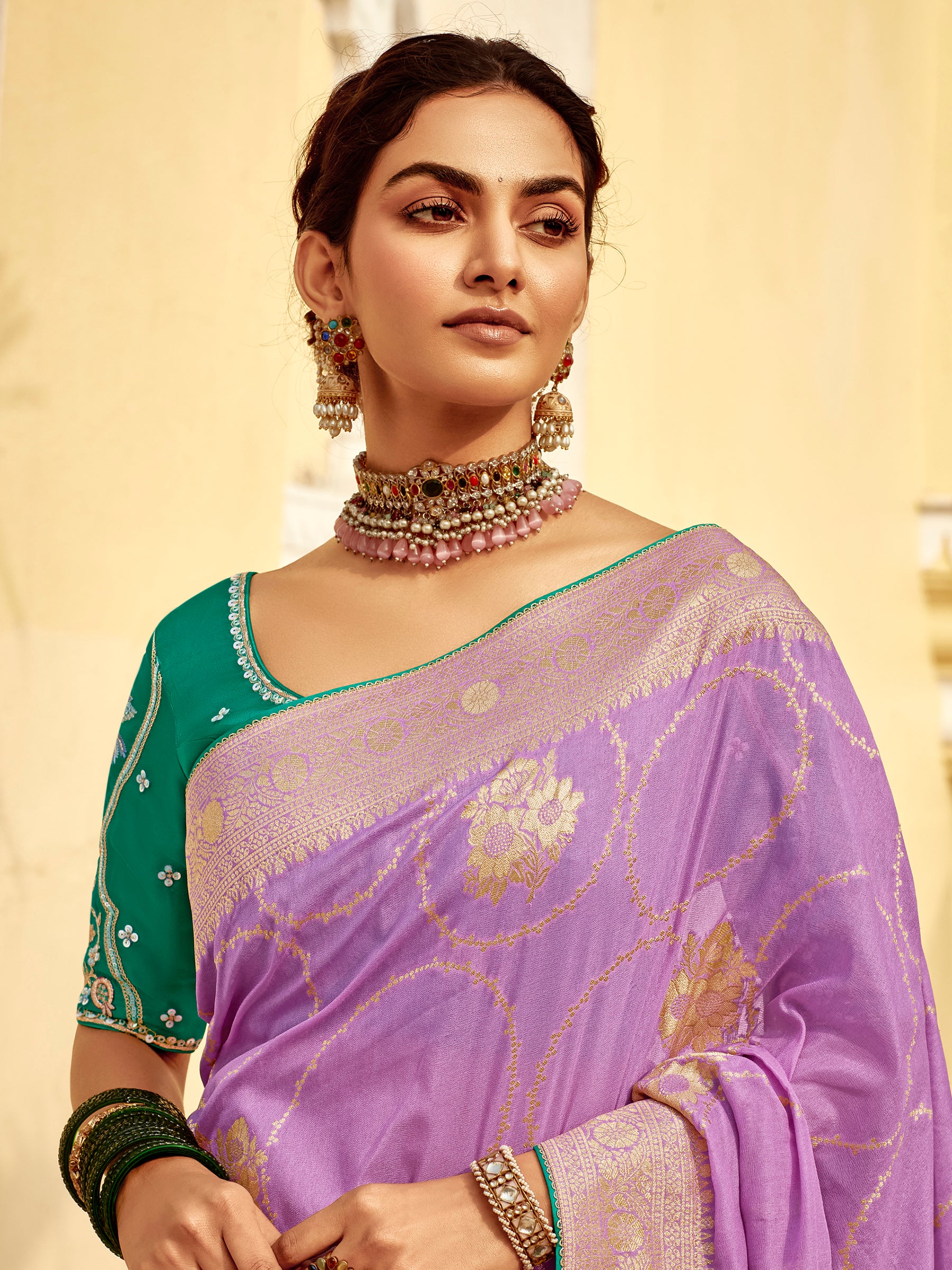 Adorable Lavender Zari Weaving Dola Silk Bridal Wear Saree With Blouse