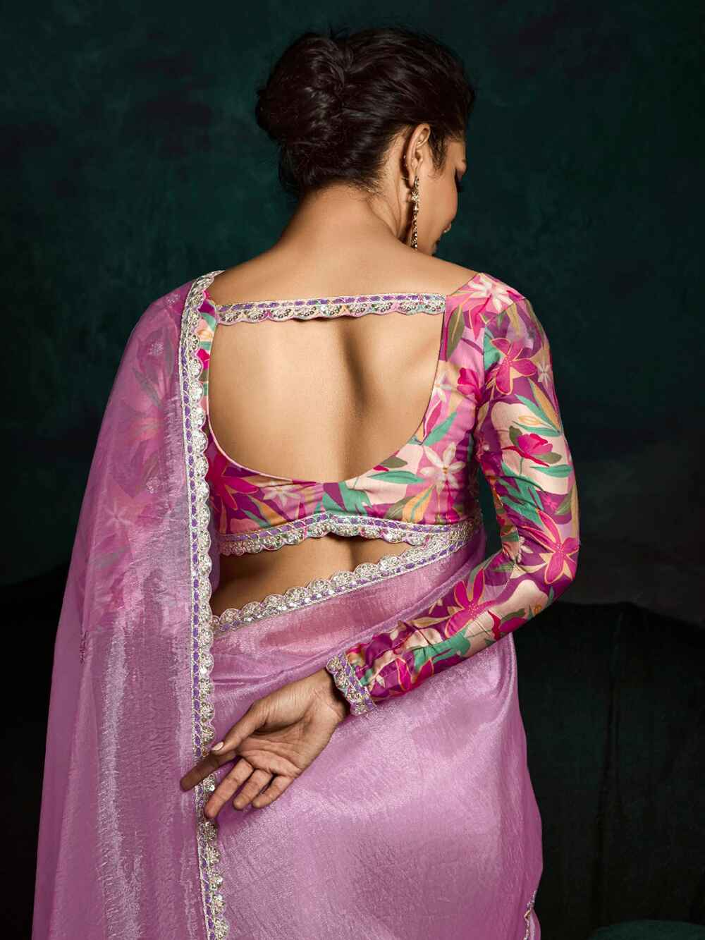 Ravishing Pink Zari Embroidered Tissue Silk Saree With Blouse