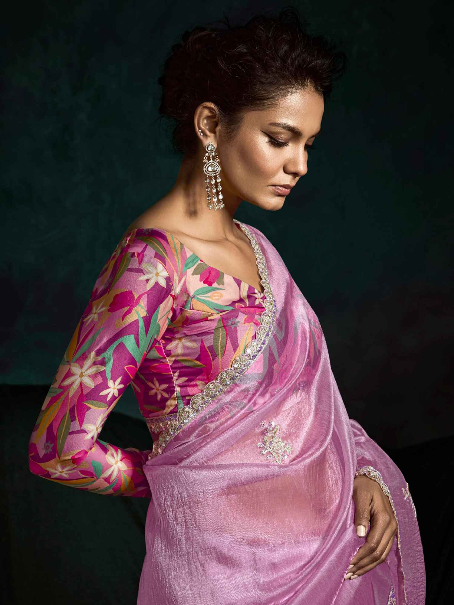 Ravishing Pink Zari Embroidered Tissue Silk Saree With Blouse