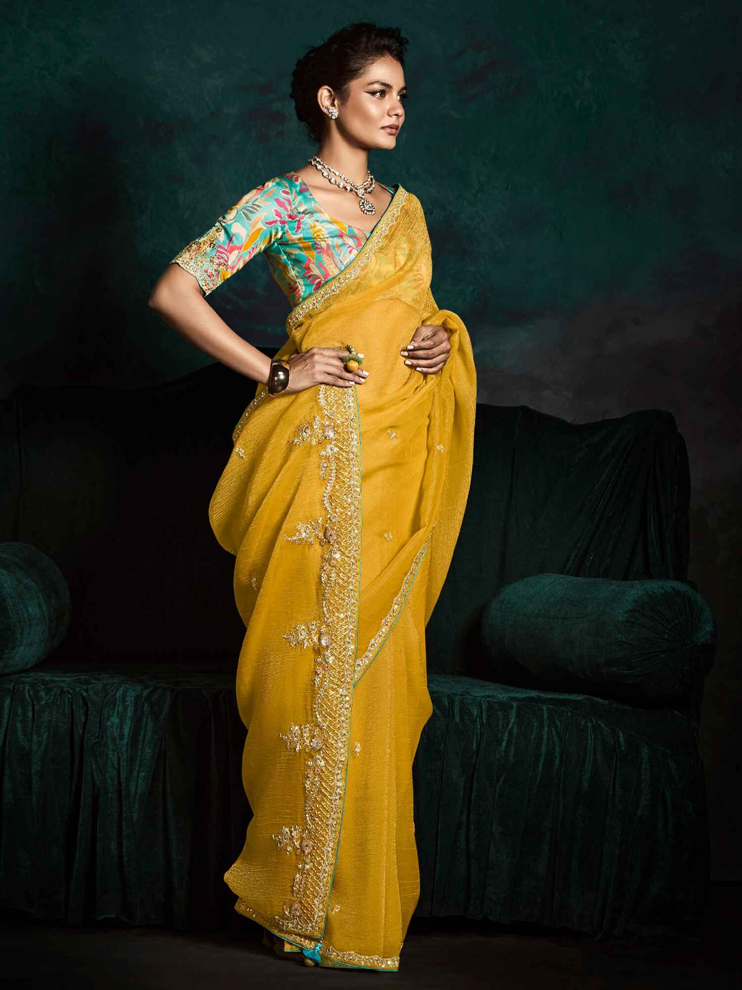 Alluring Yellow Embroidered Silk Haldi Wear Saree With Blouse