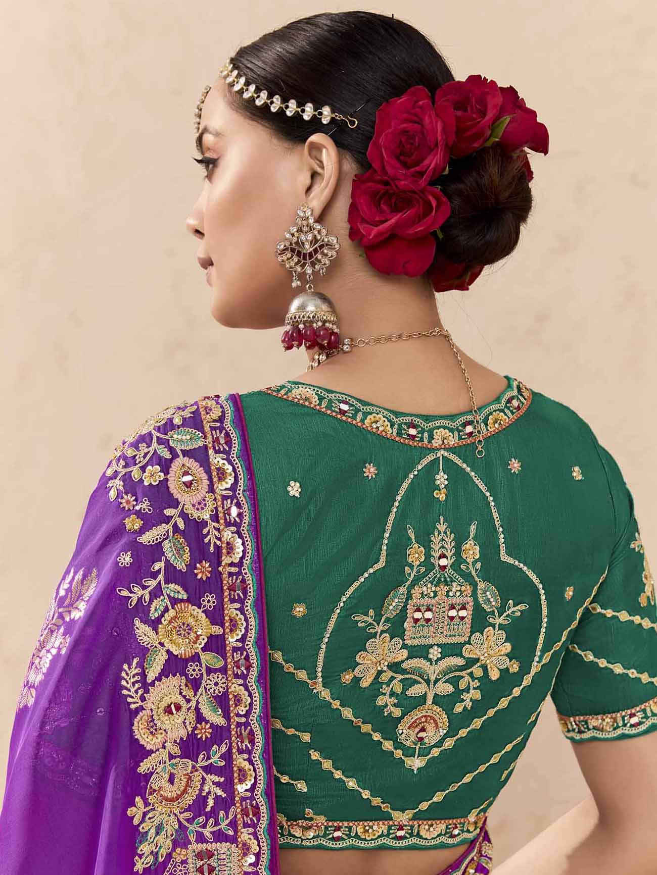 Fabulous Purple Thread Embroidered Viscose Wedding Wear Saree