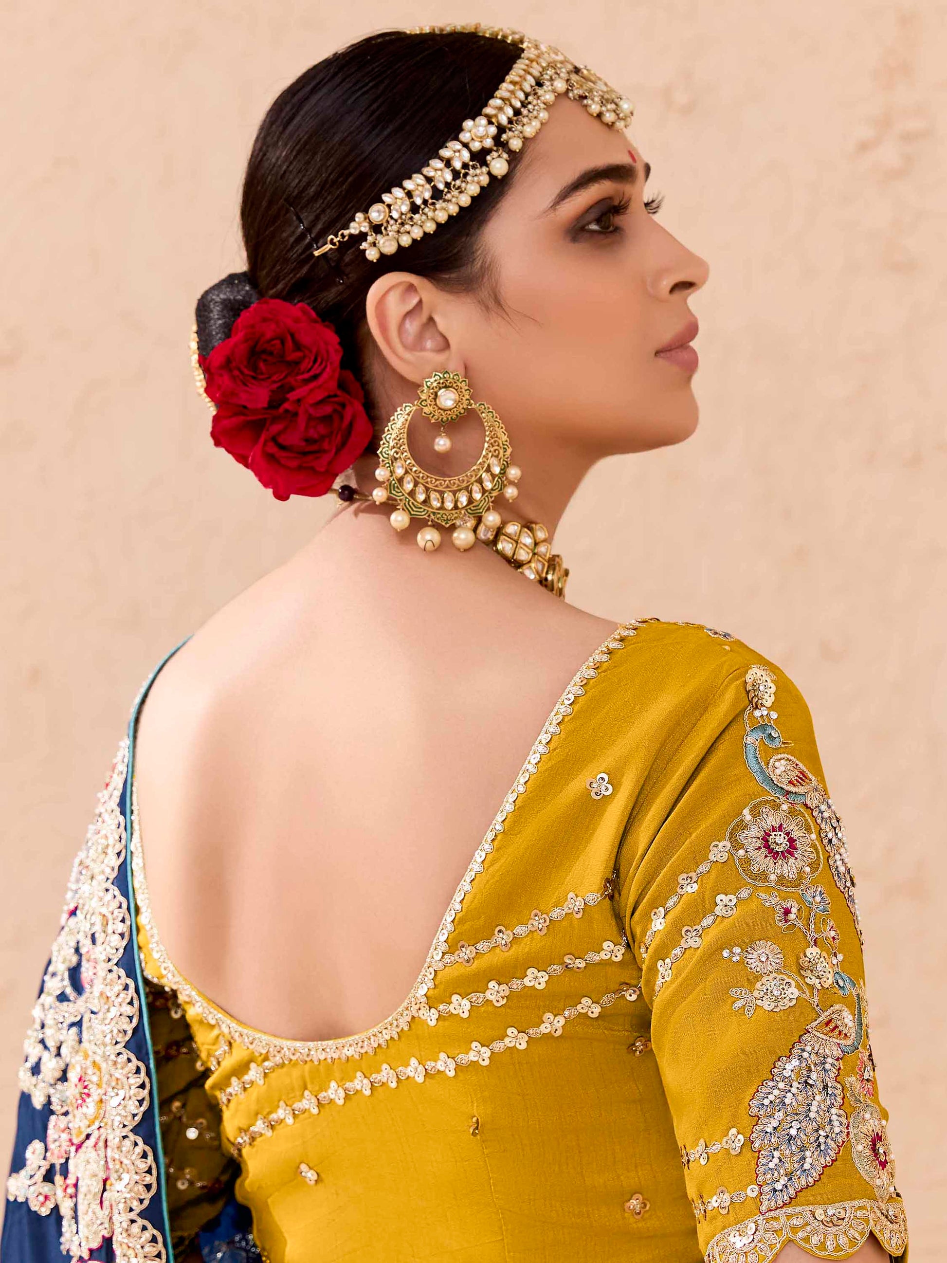 Stunning Navy Blue Thread Embroidered Viscose Engagement Wear Saree