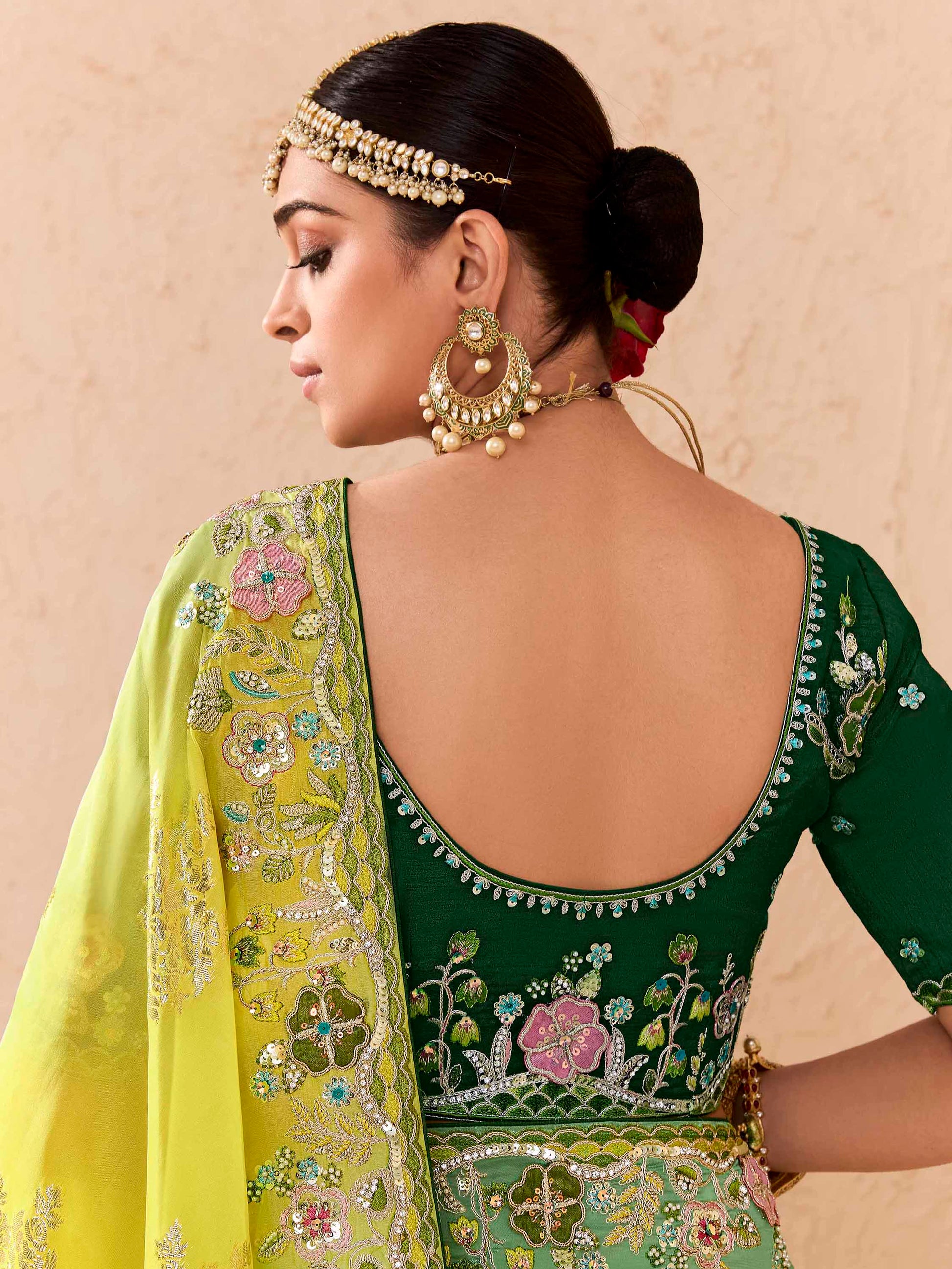 Beautiful Green Thread Embroidered Viscose Evening Wear Saree
