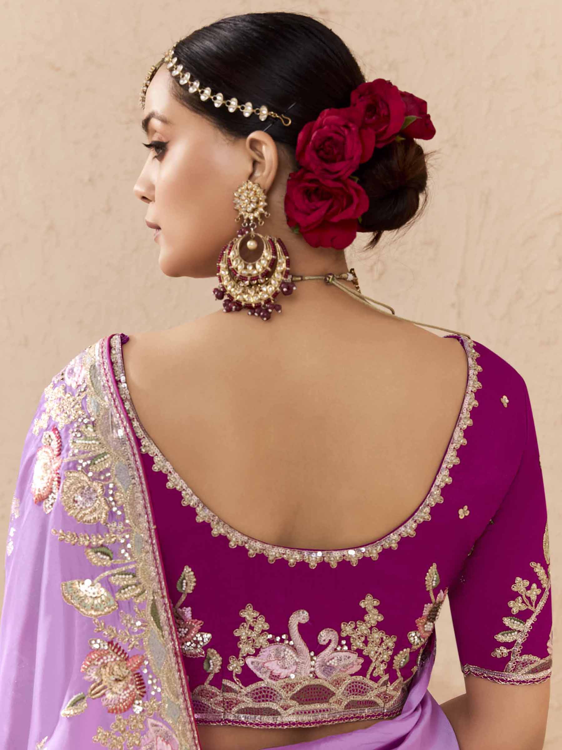 Tantalizing Purple Thread Embroidered Viscose Engagement Wear Saree