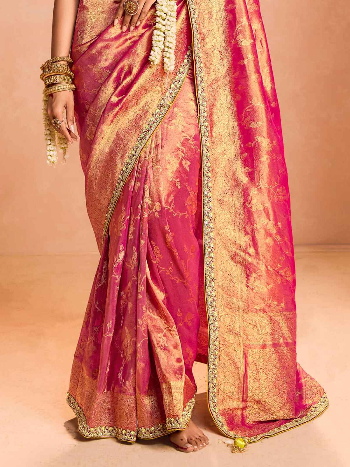 Incredible Red Zari Weaving Silk Wedding Wear Saree With Blouse