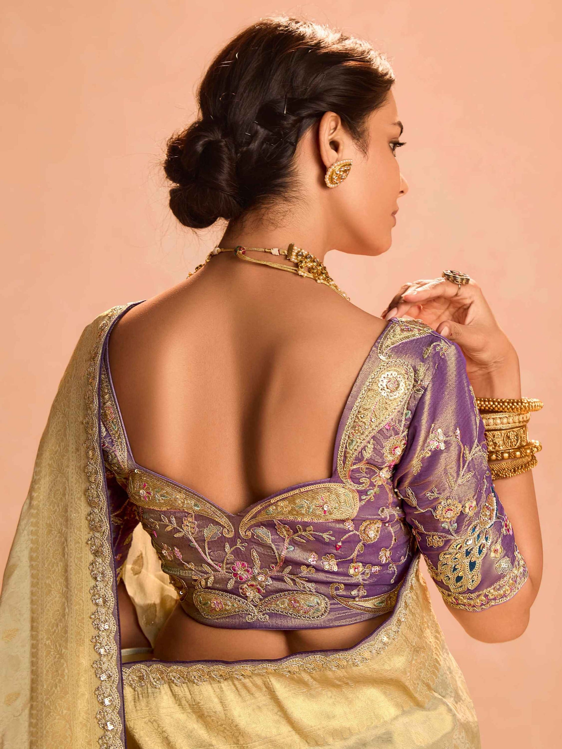 Surprising Ivory Color Zari Weaving Silk Festival Wear Saree