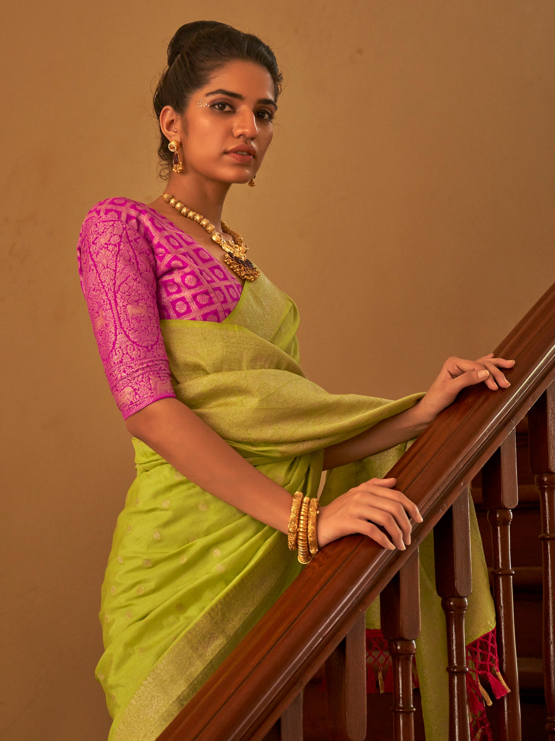 Astonishing Lime Green Weaving Silk Traditional Saree With Blouse