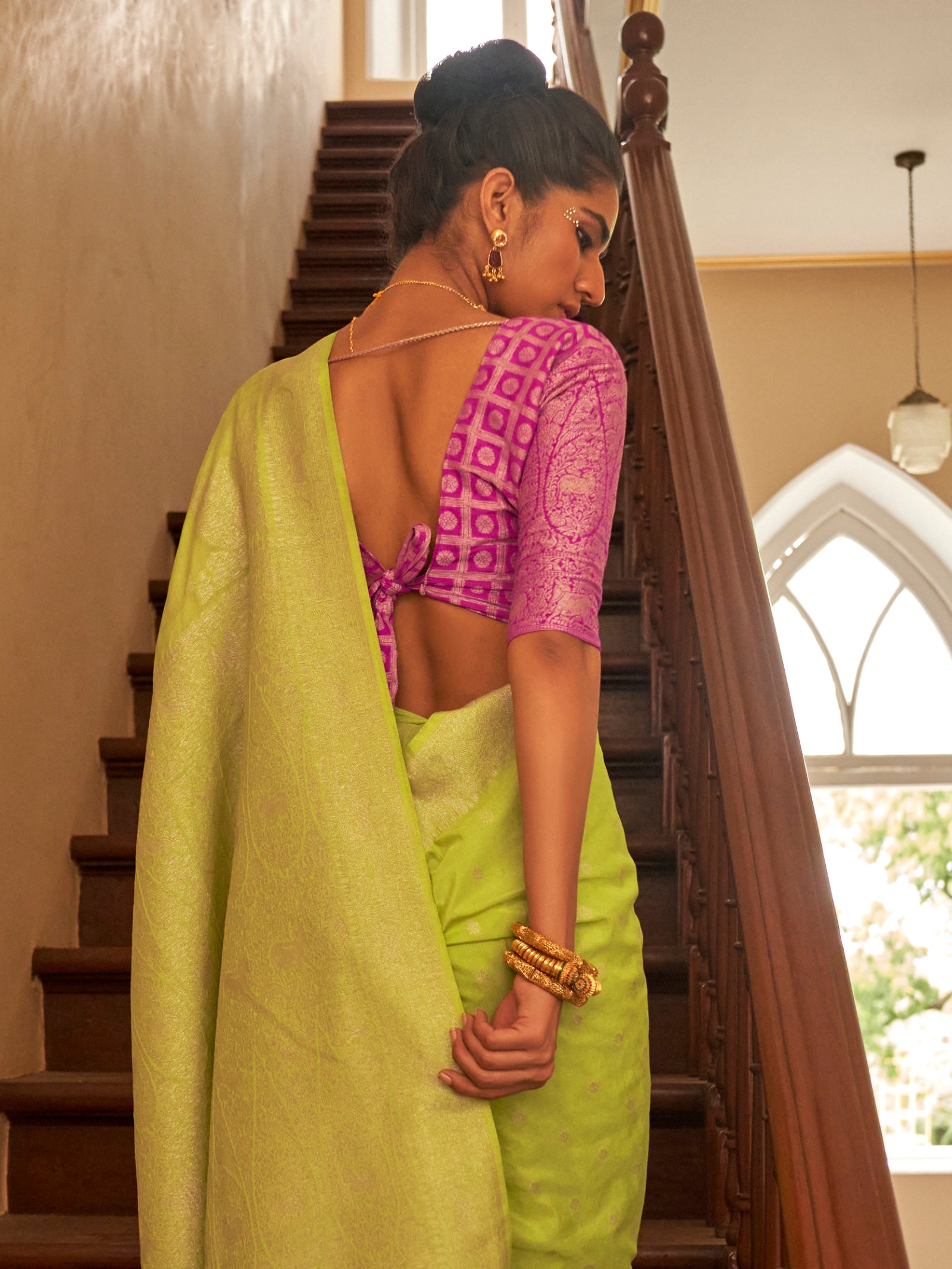 Astonishing Lime Green Weaving Silk Traditional Saree With Blouse