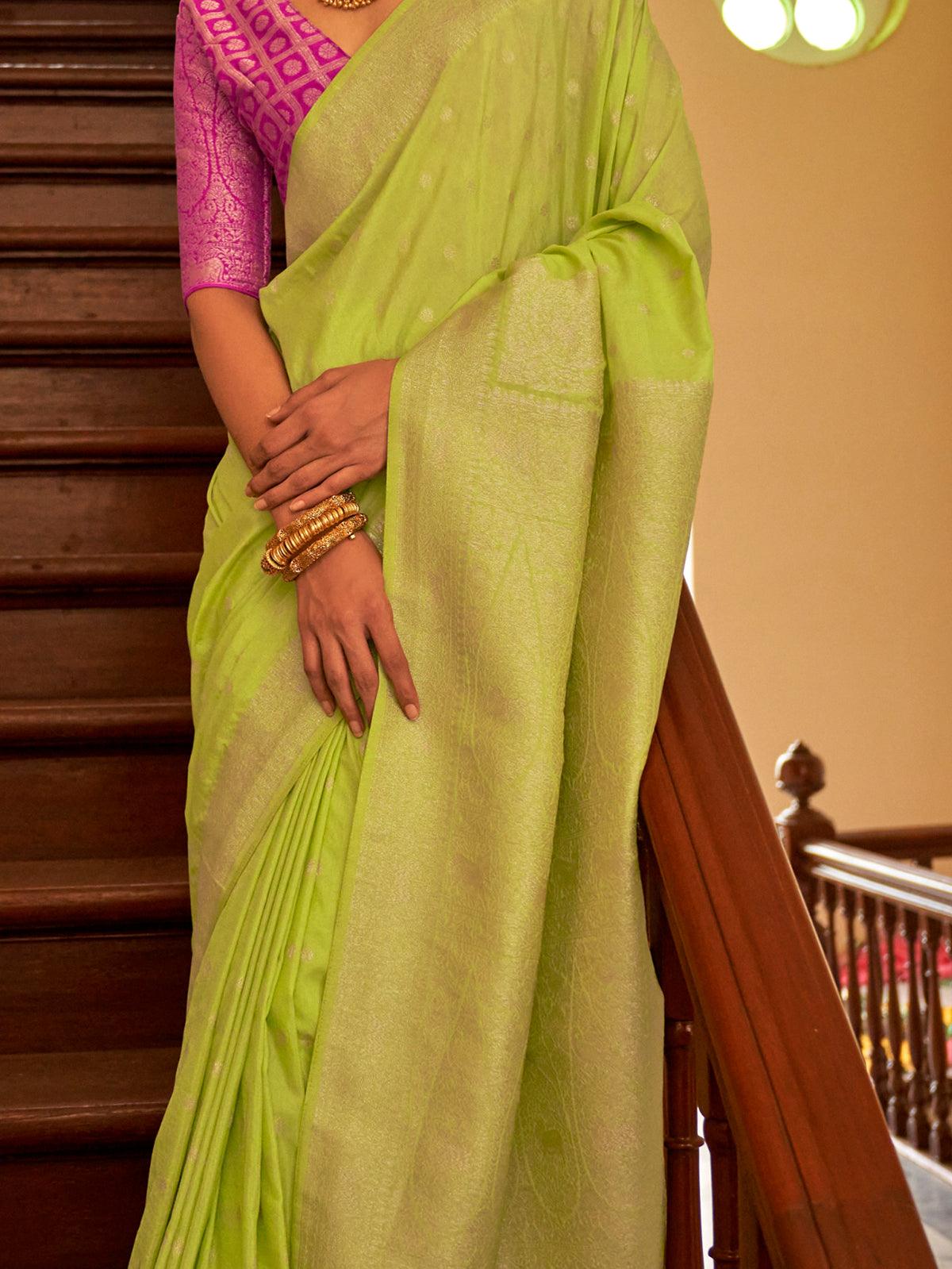 Astonishing Lime Green Weaving Silk Traditional Saree With Blouse