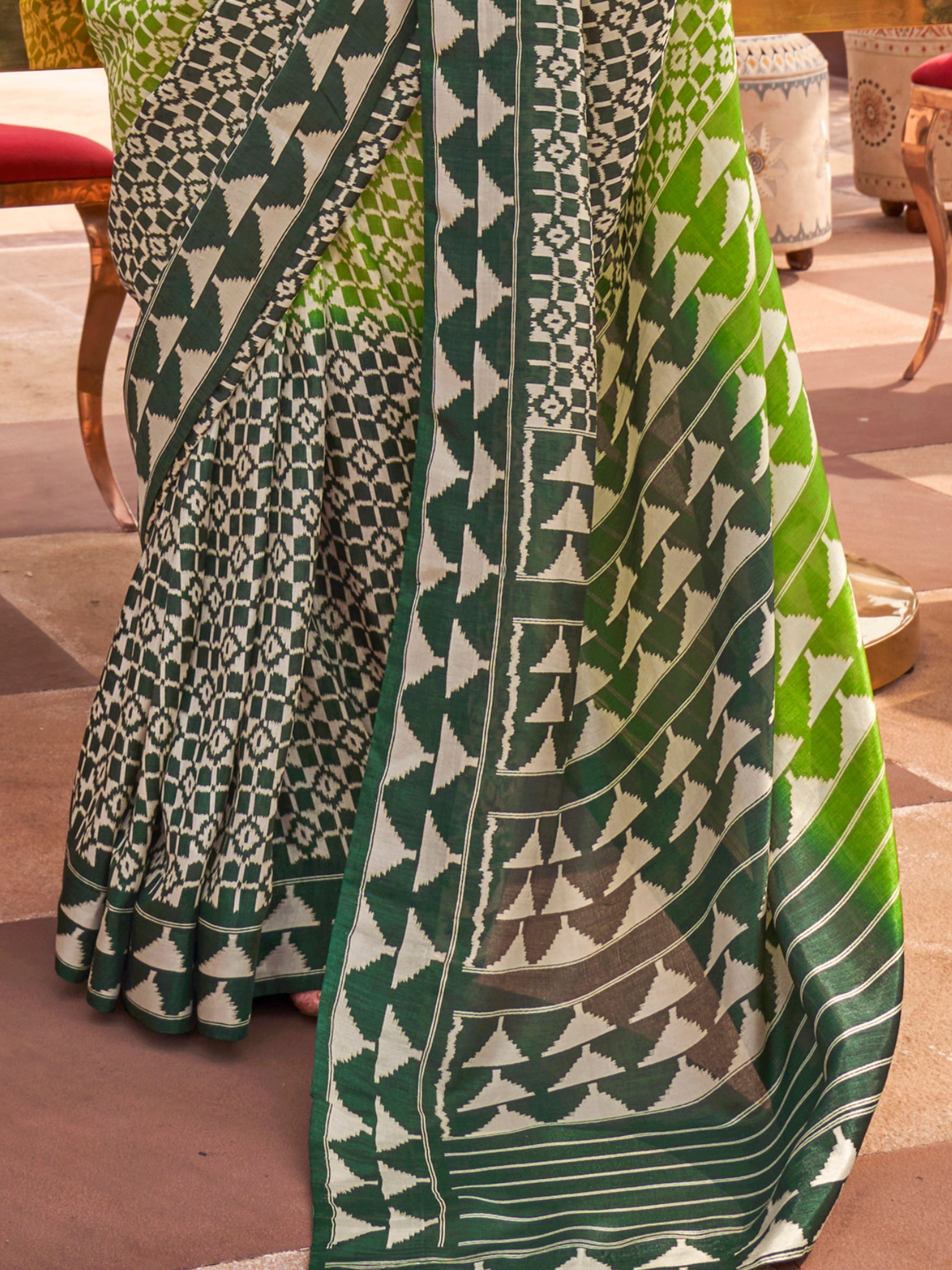 Stunning Green Digital Printed Silk Event Wear Saree With Blouse