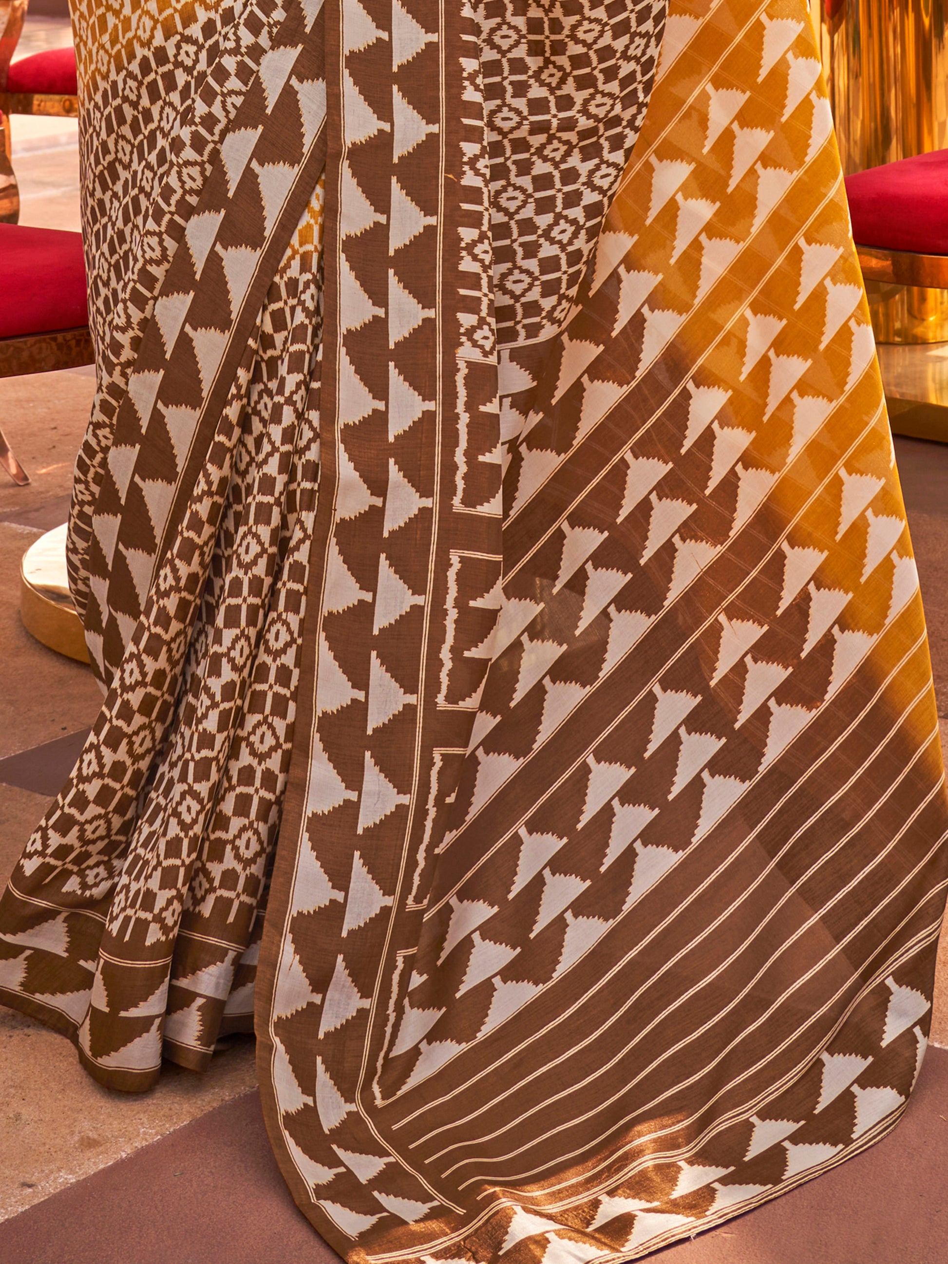 Glamorous Mustard Yellow Digital Printed Silk Haldi Wear Saree