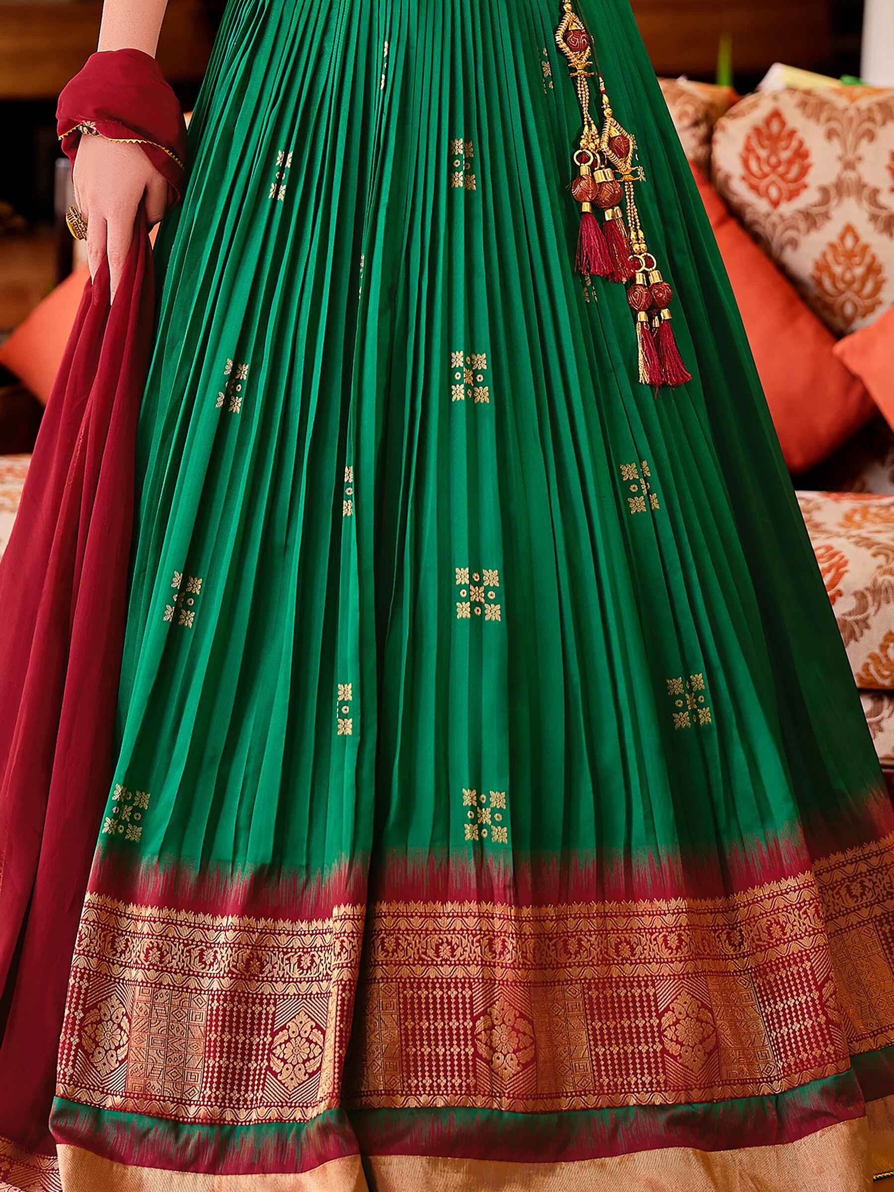 Surprising Green Zari Weaving Silk Wedding Lehenga Choli With Dupatta