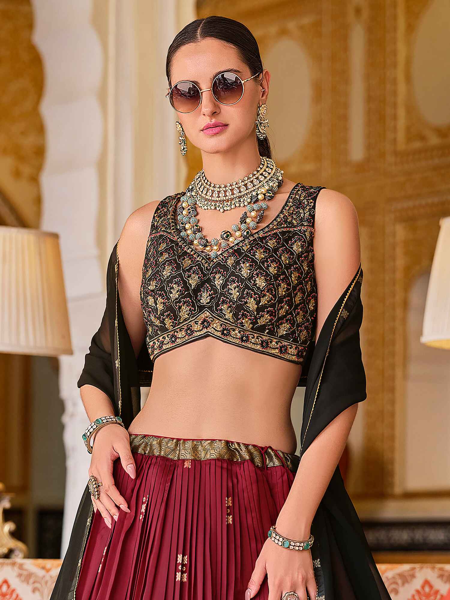 Marvelous Maroon Zari Weaving Silk Wedding Wear Lehenga Choli