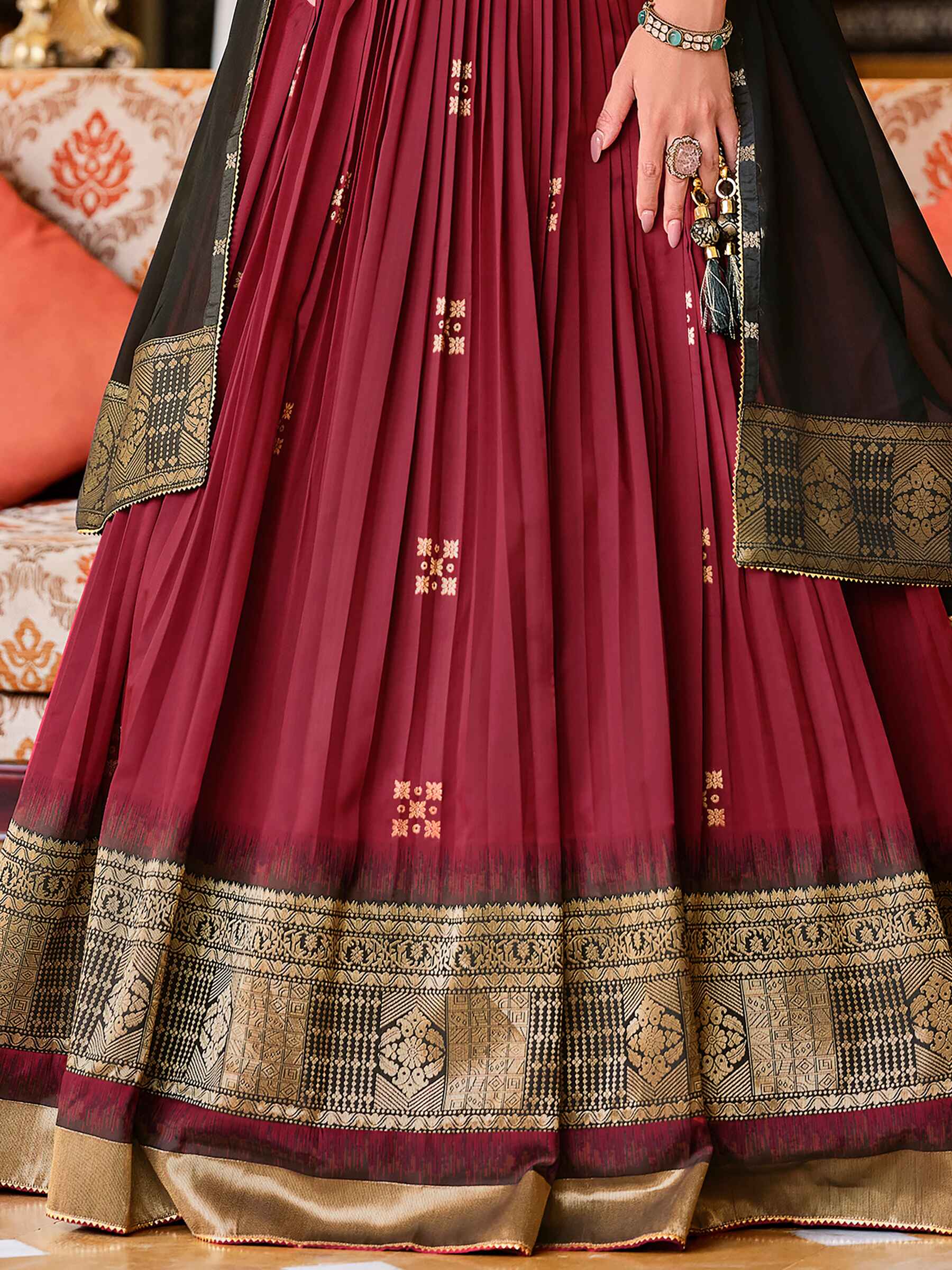 Marvelous Maroon Zari Weaving Silk Wedding Wear Lehenga Choli