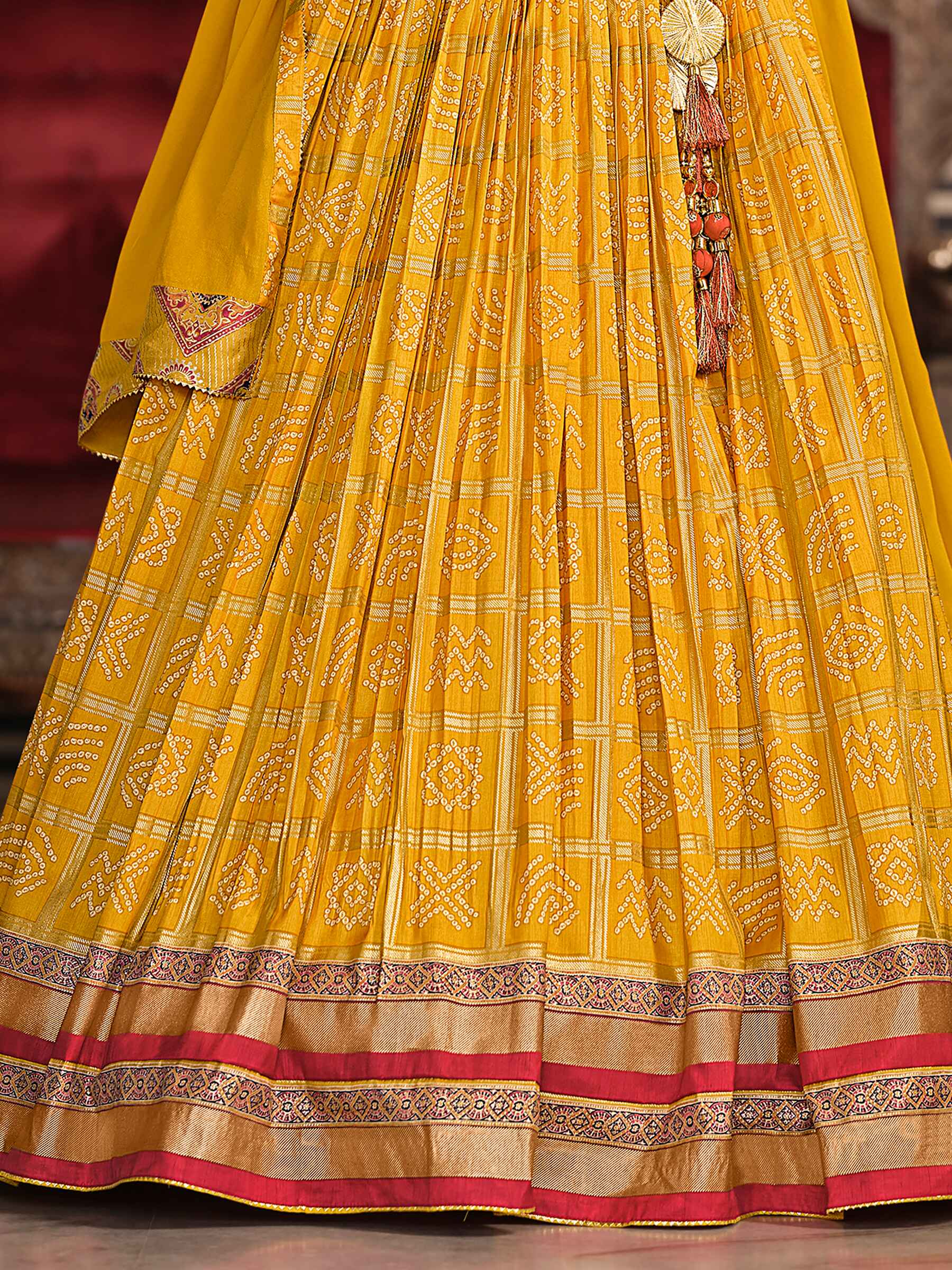 Ravishing Yellow Foil Print Silk Haldi Wear Lehenga Choli With Dupatta