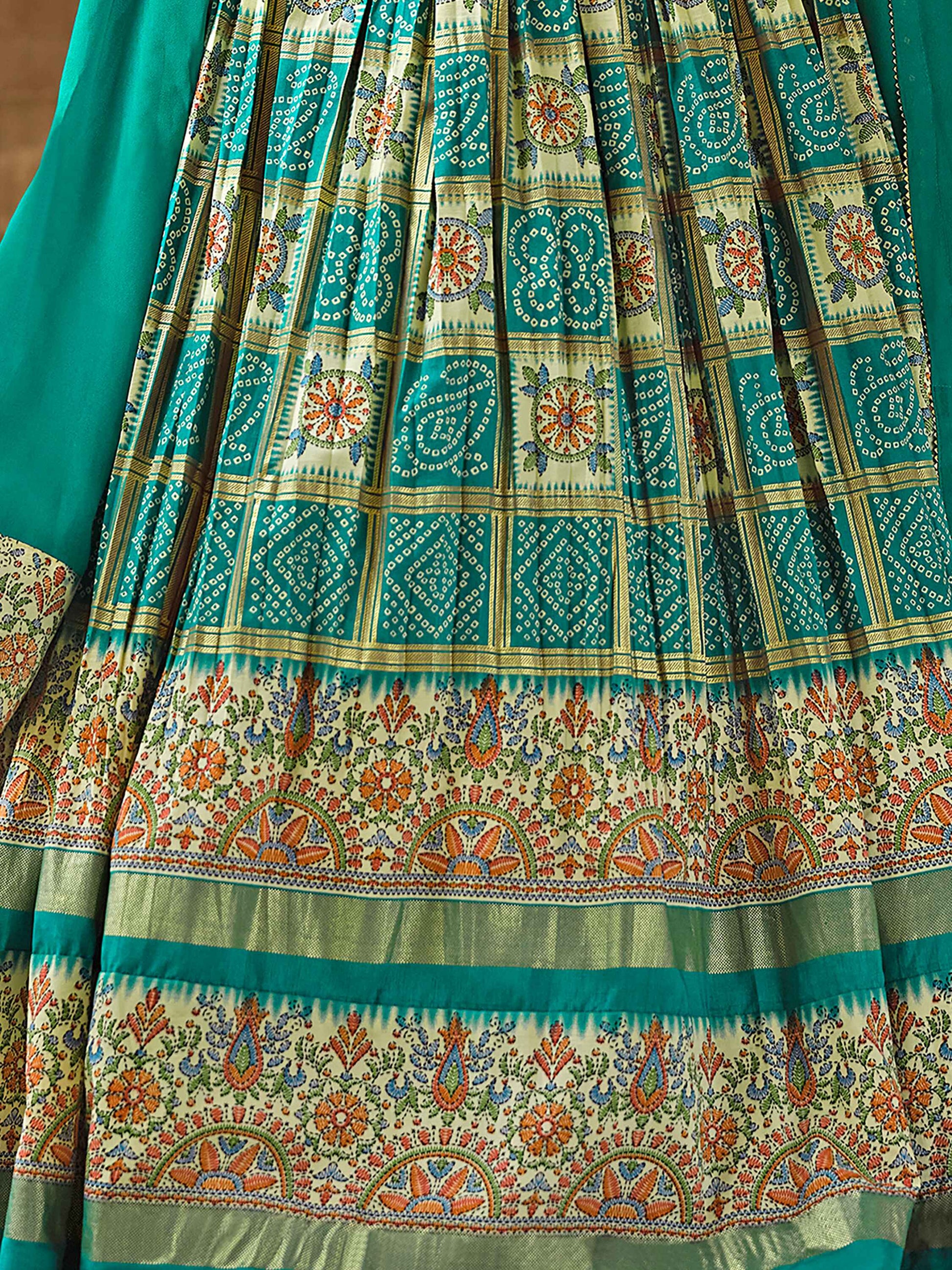 Stunning Green Bandhani Print Silk Reception Wear Lehenga Choli