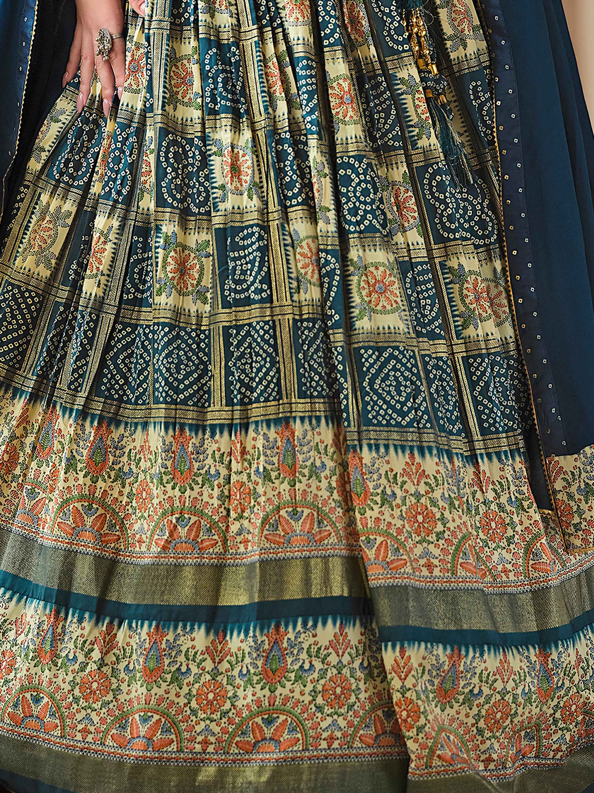Pretty Navy Blue Bandhani Print Silk Wedding Wear Lehenga Choli