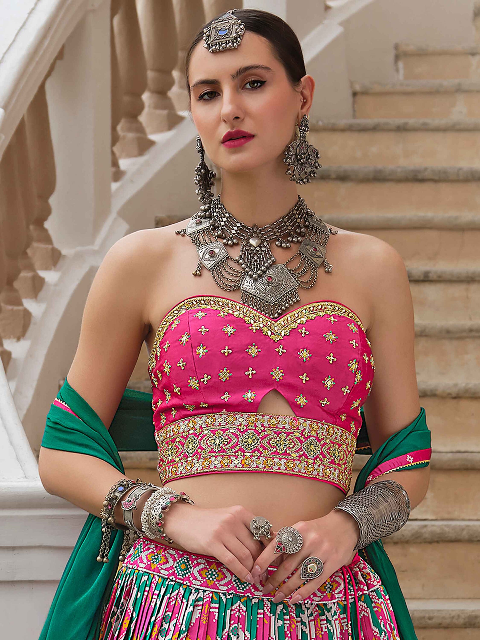 Alluring Green Bandhani Print Silk Reception Wear Lehenga Choli