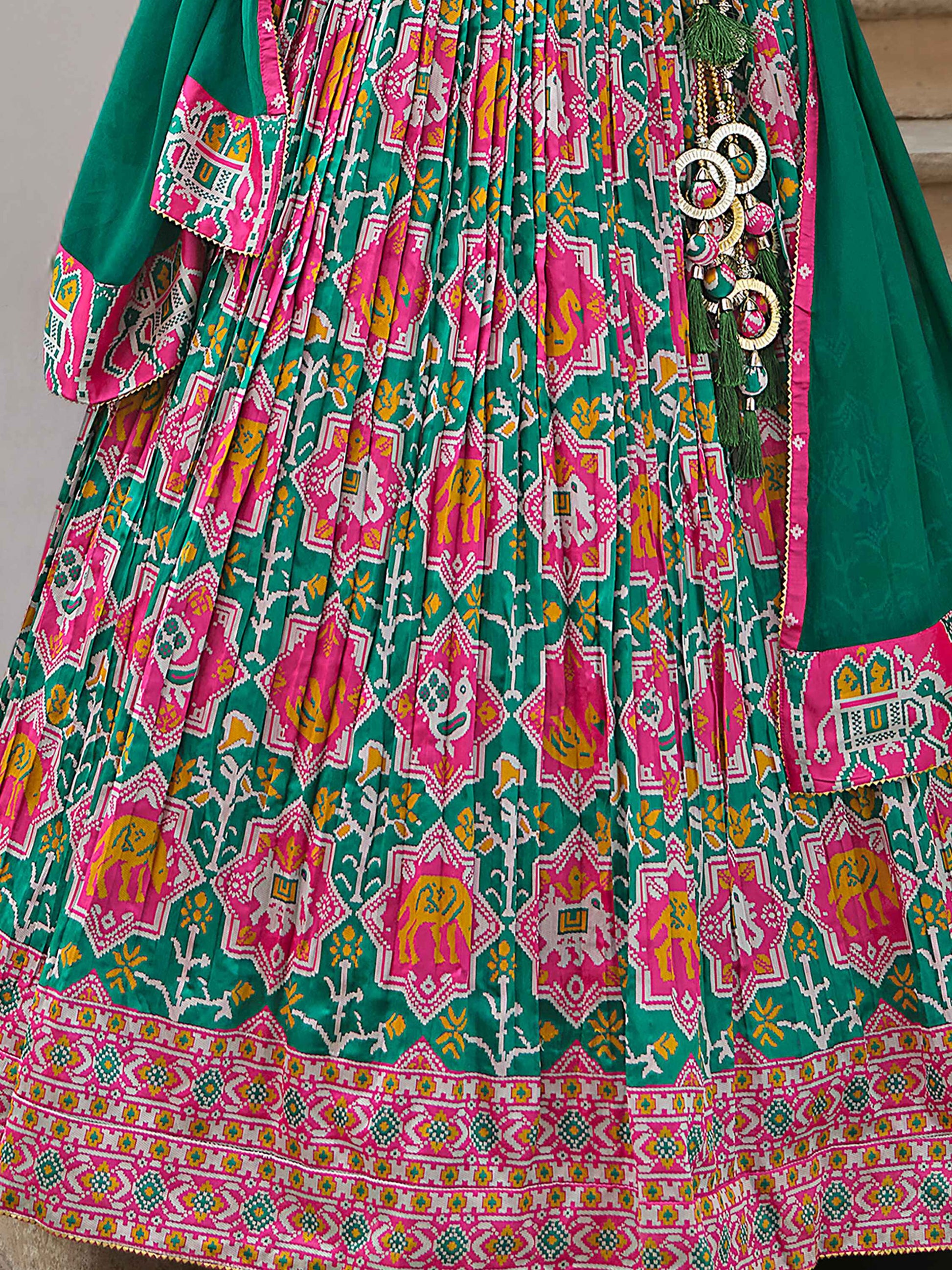 Alluring Green Bandhani Print Silk Reception Wear Lehenga Choli