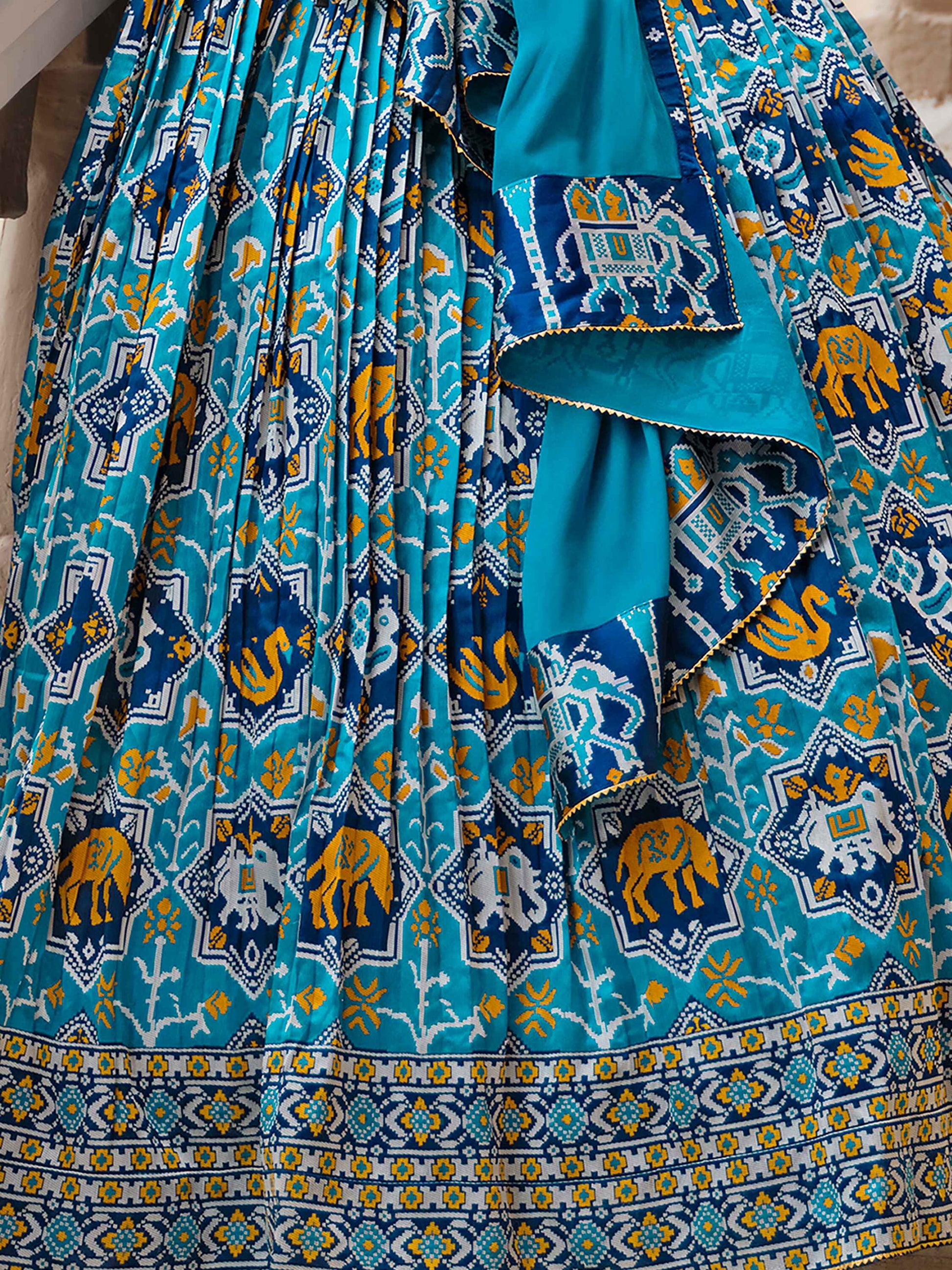 Glamorous Blue Bandhani Print Silk Wedding Wear Lehenga Choli
