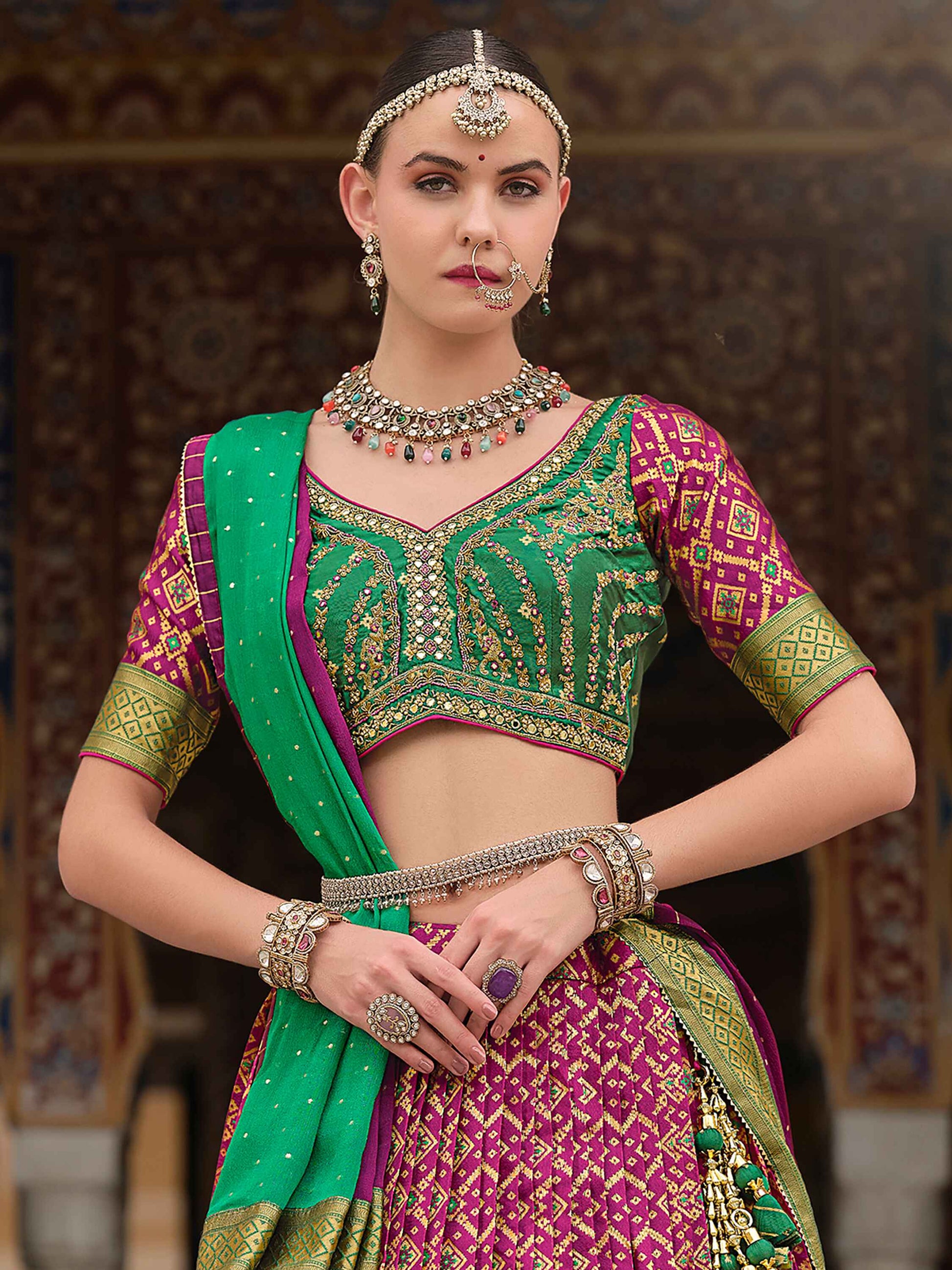 Ravishing Purple Bandhani Print Silk Wedding Wear Lehenga Choli