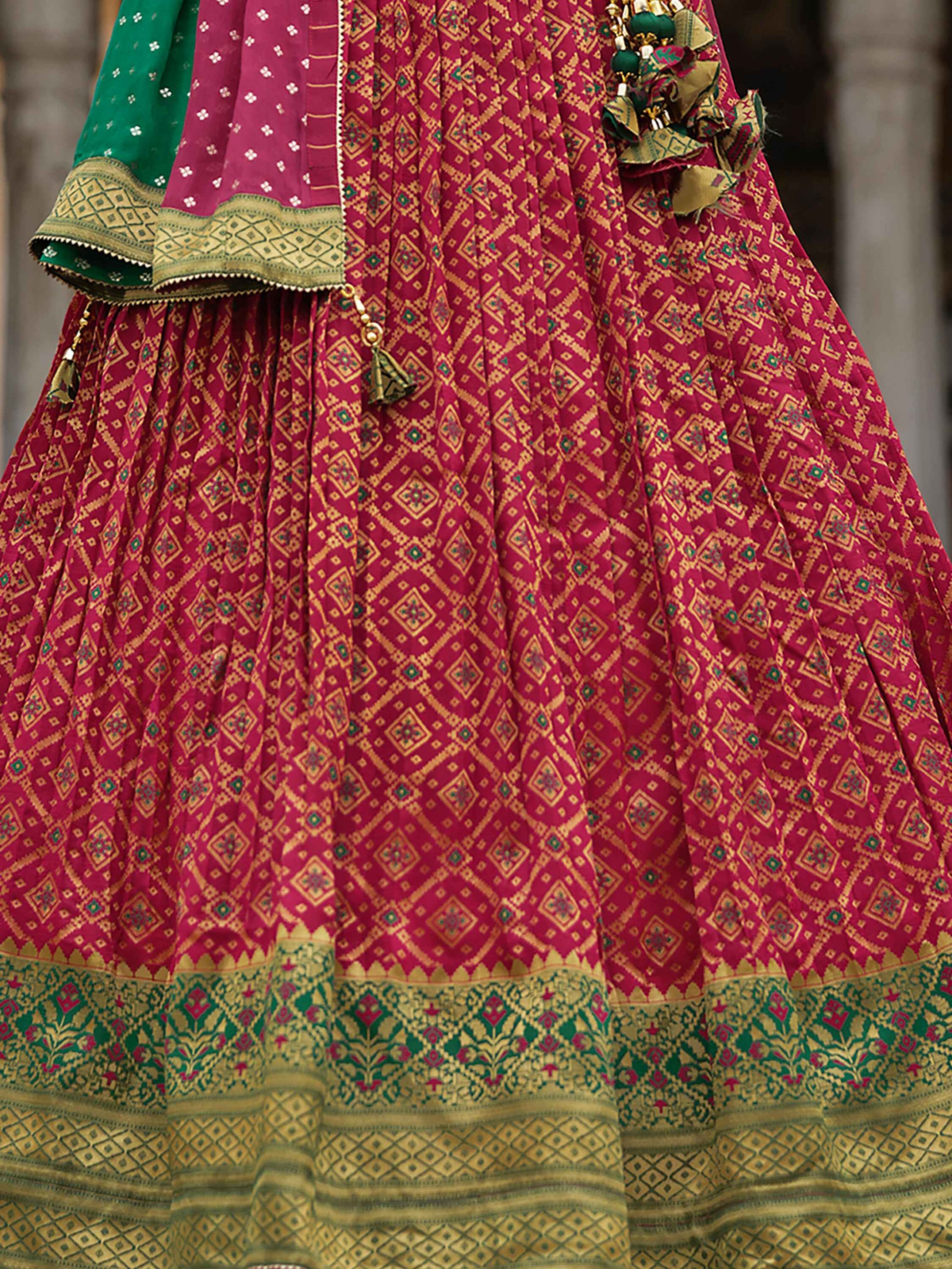 Attractive Red Bandhani Print Silk Wedding Wear Lehenga Choli